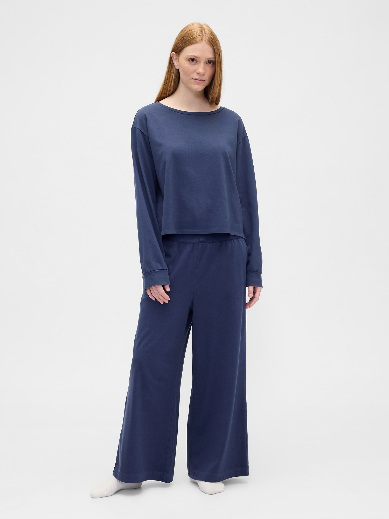 Gap Factory Pull-on Wide-leg Crop Pj Pants In Blue