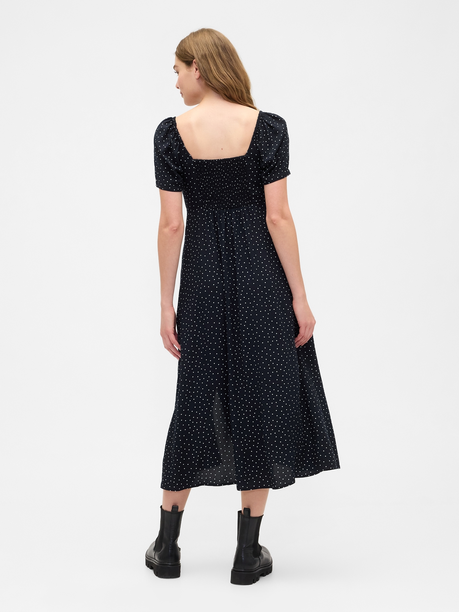 Gap Factory Puff Sleeve Midi Dress In Black