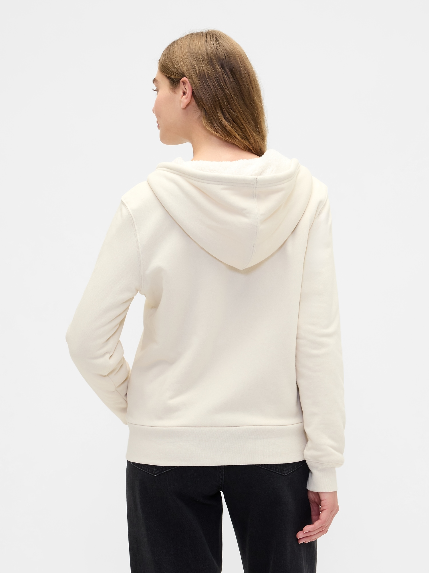 Gap Factory Relaxed Gap Logo Sherpa-lined Zip Hoodie In White