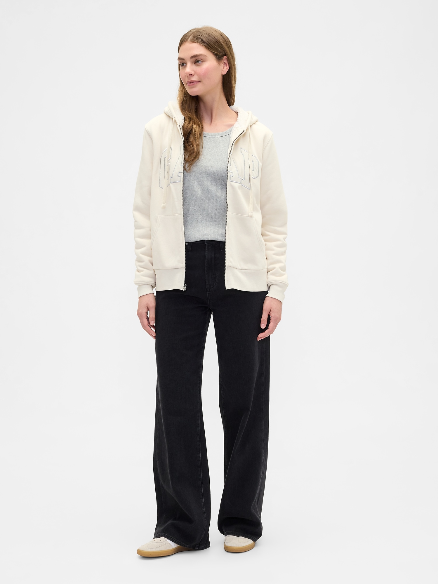 Gap Factory Relaxed Gap Logo Sherpa-lined Zip Hoodie In White