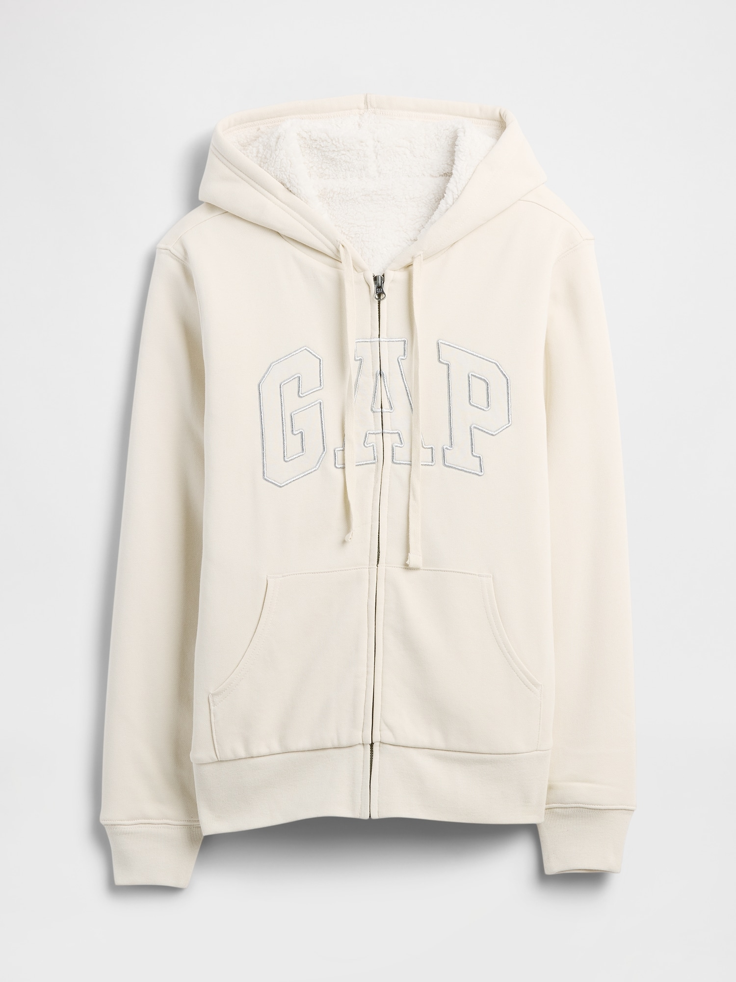 Gap Factory Relaxed Gap Logo Sherpa-lined Zip Hoodie In White
