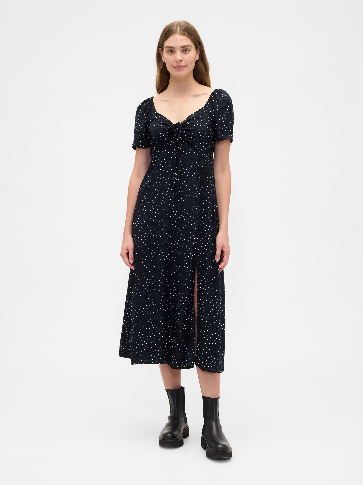 Puff Sleeve Midi Dress - Polka Dot