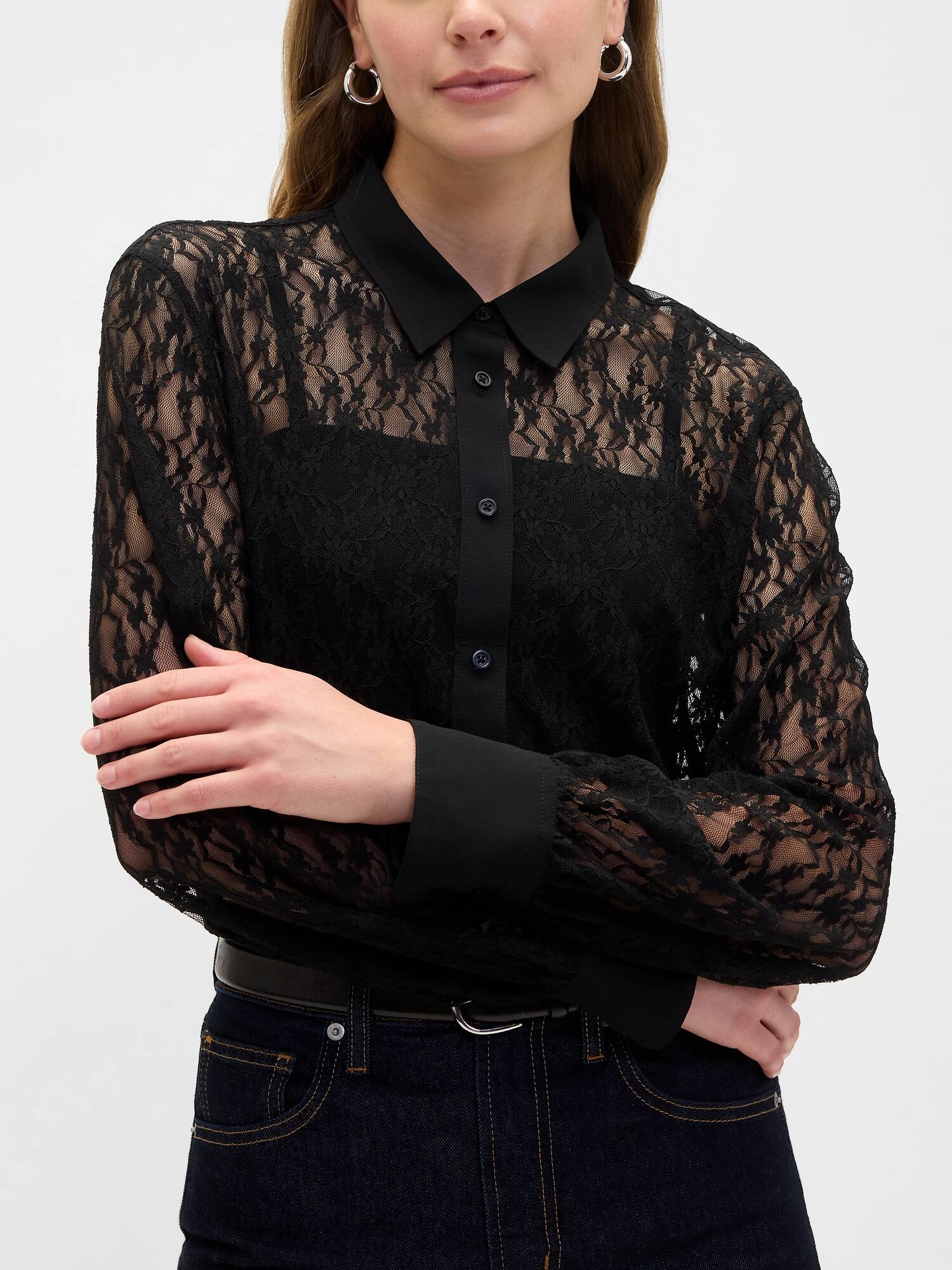 Gap Factory Relaxed Sheer Lace Shirt In Black