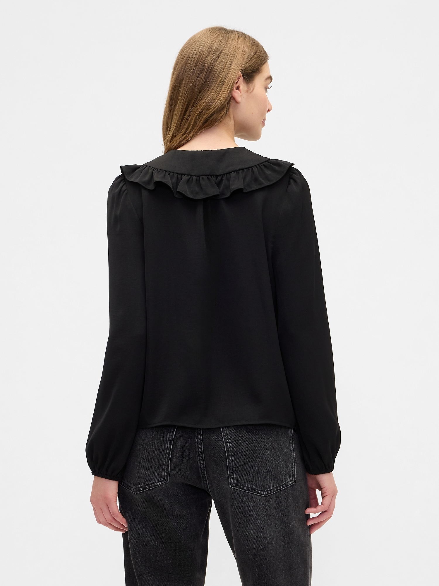 Gap Factory Relaxed Satin Ruffle Top In Black