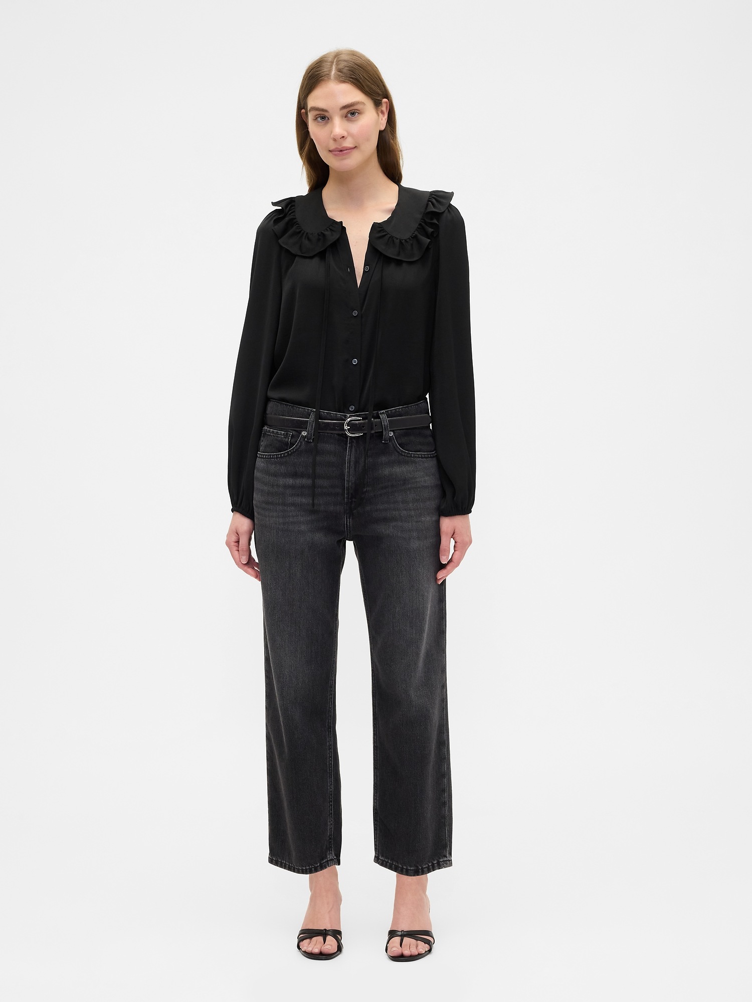 Gap Factory Relaxed Satin Ruffle Top In Black