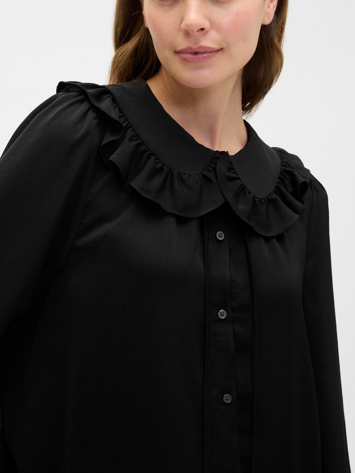 Gap Factory Relaxed Satin Ruffle Top In Black