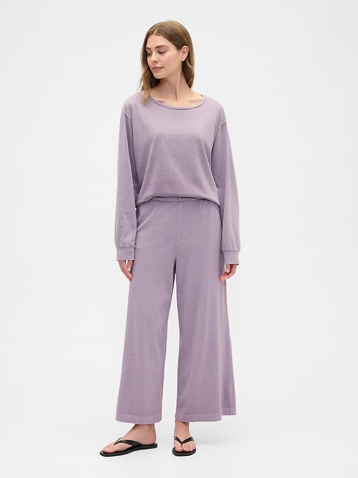Image number 1 showing, Pull-On Wide-Leg Crop PJ Pants