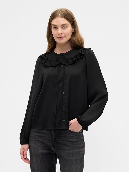 Image number 1 showing, Relaxed Satin Ruffle Top