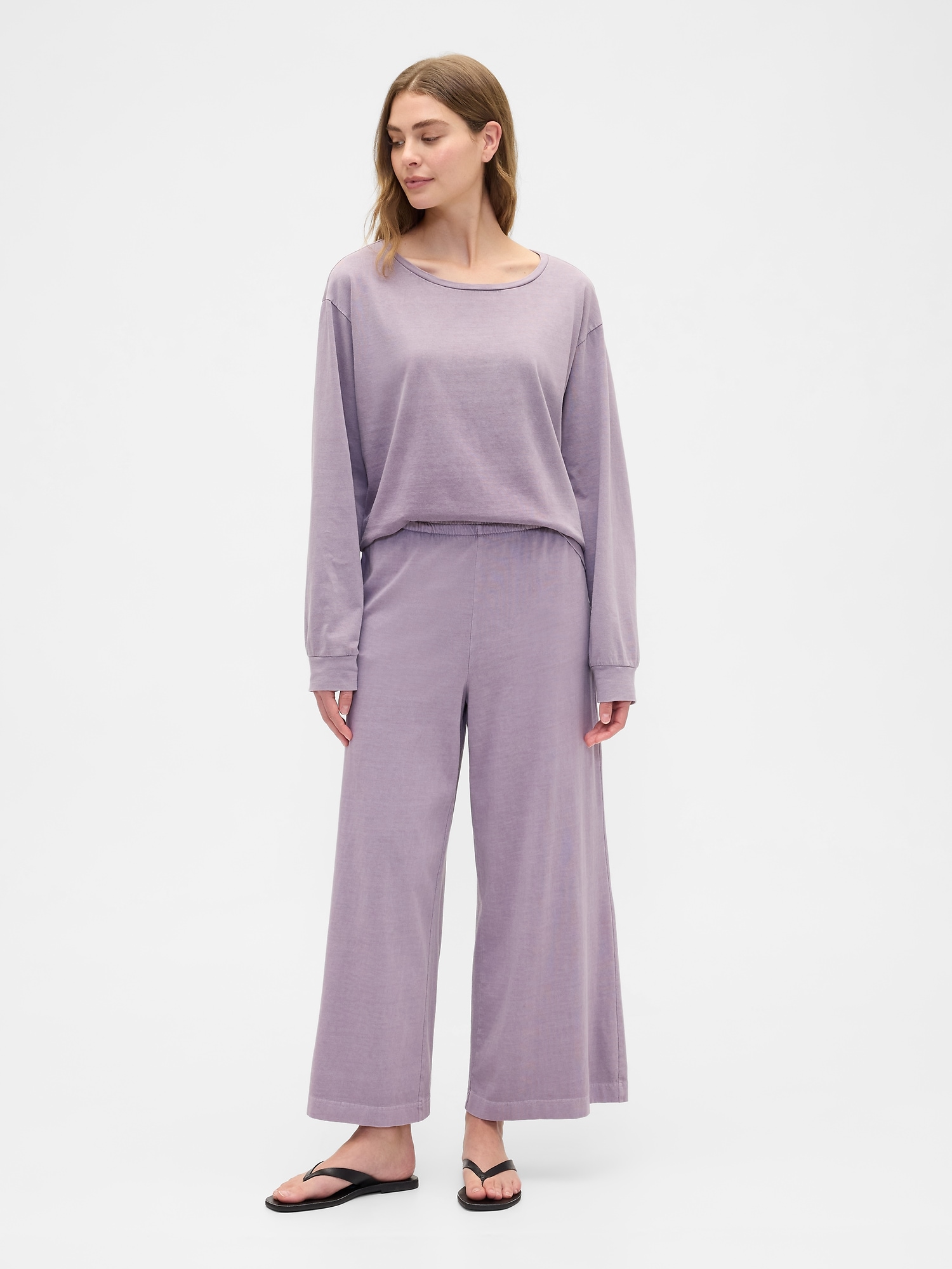 Gap Factory Pull-on Wide-leg Crop Pj Pants In Gray