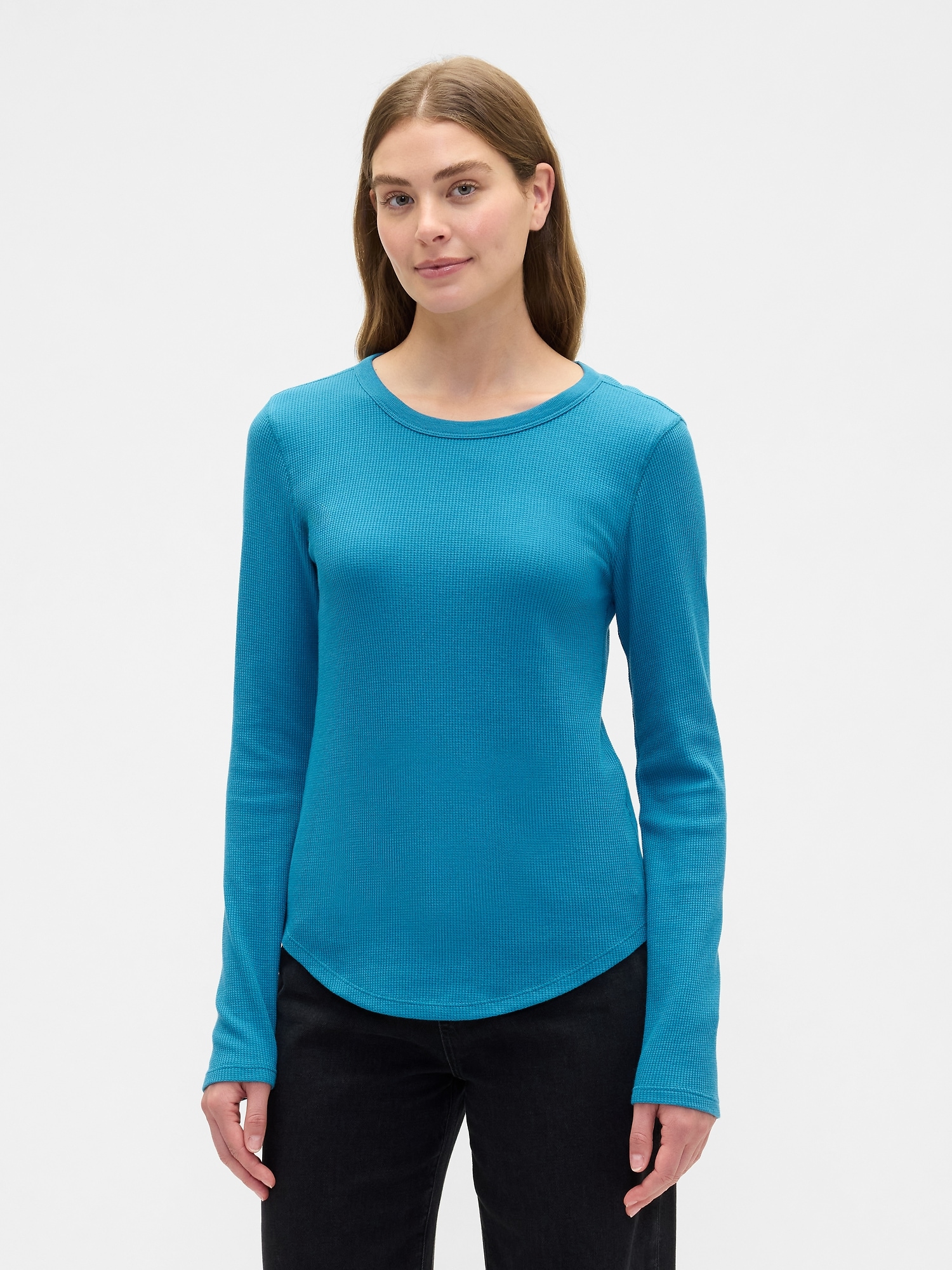 Waffle-Knit Crewneck T-Shirt - Slate Teal Blue