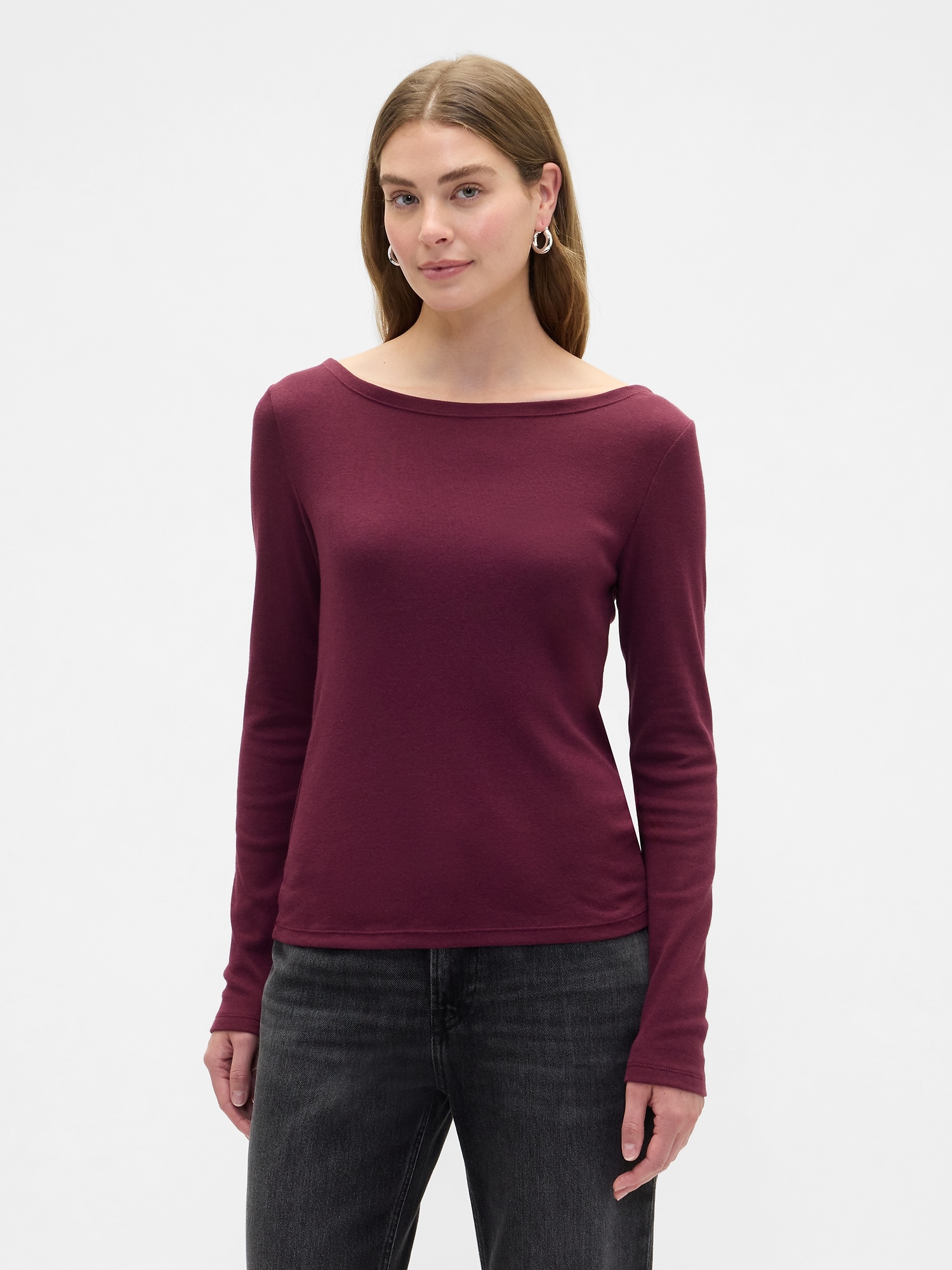 Modern Ribbed Boatneck T-Shirt - Tuscan Red