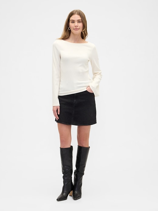 Image number 3 showing, Velour Bell Sleeve Boatneck T-Shirt