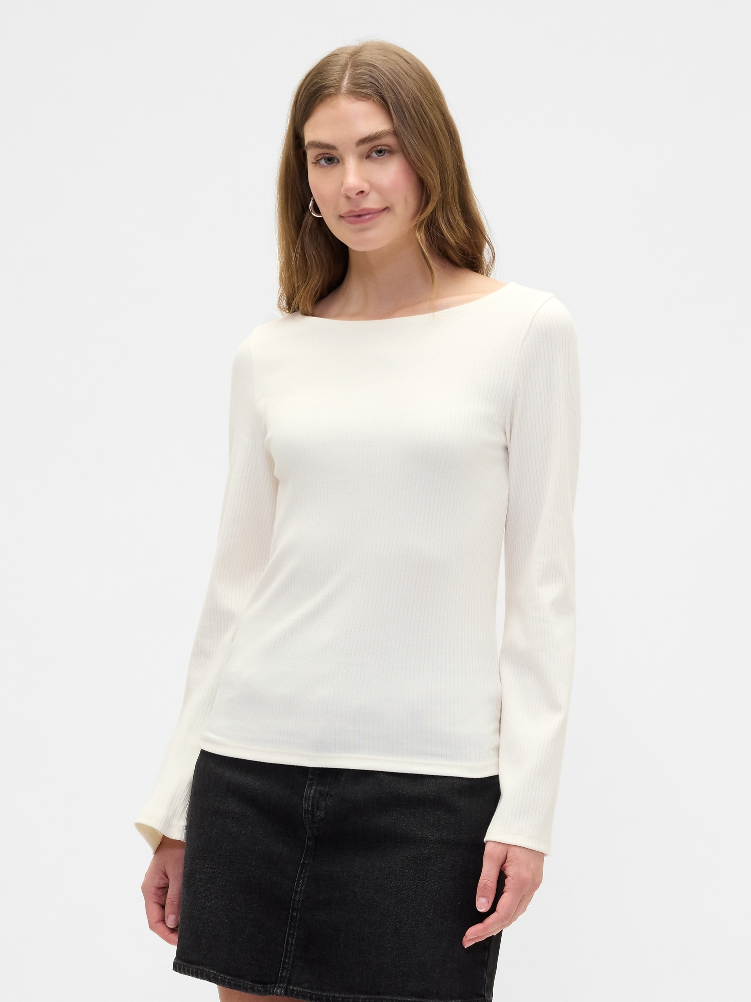 Velour Bell Sleeve Boatneck T-Shirt - Ivory Frost