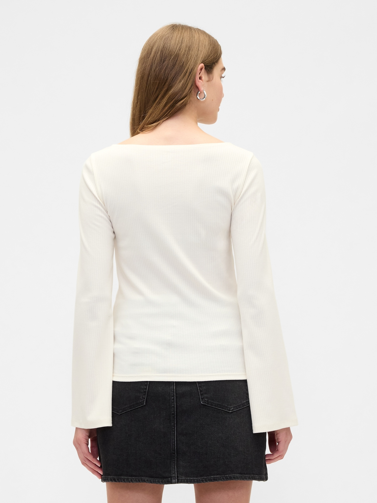 Gap Factory Velour Bell Sleeve Boatneck T-shirt In White