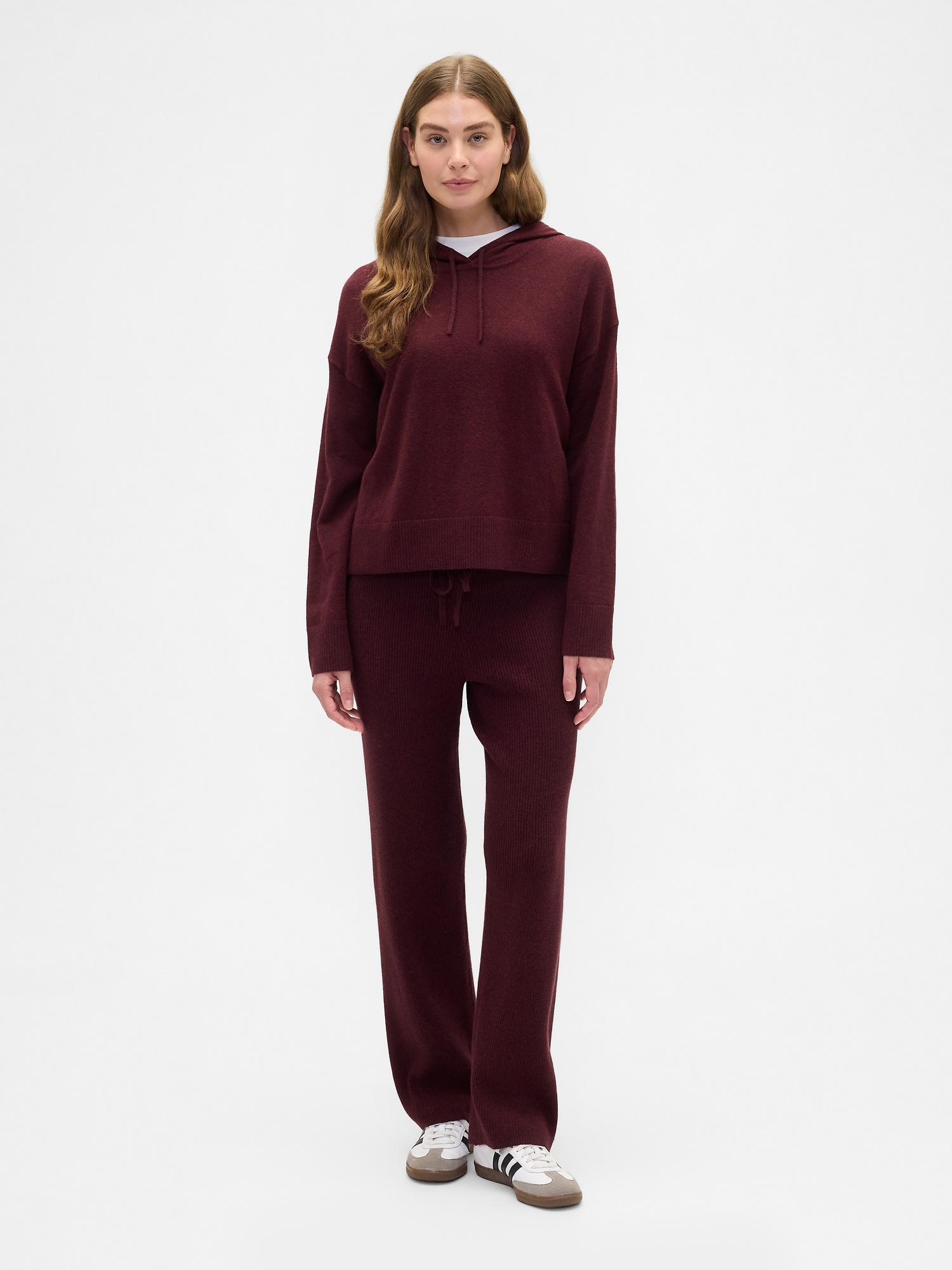 CashSoft Relaxed Ribbed Sweater Pants - Deep Rouge Heather