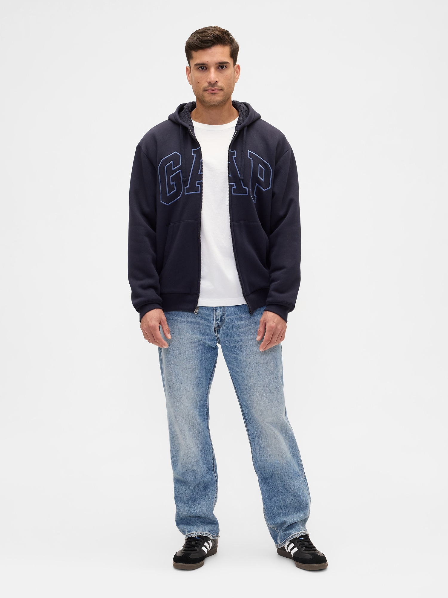 Gap Factory Relaxed Gap Logo Sherpa-lined Zip Hoodie In Blue