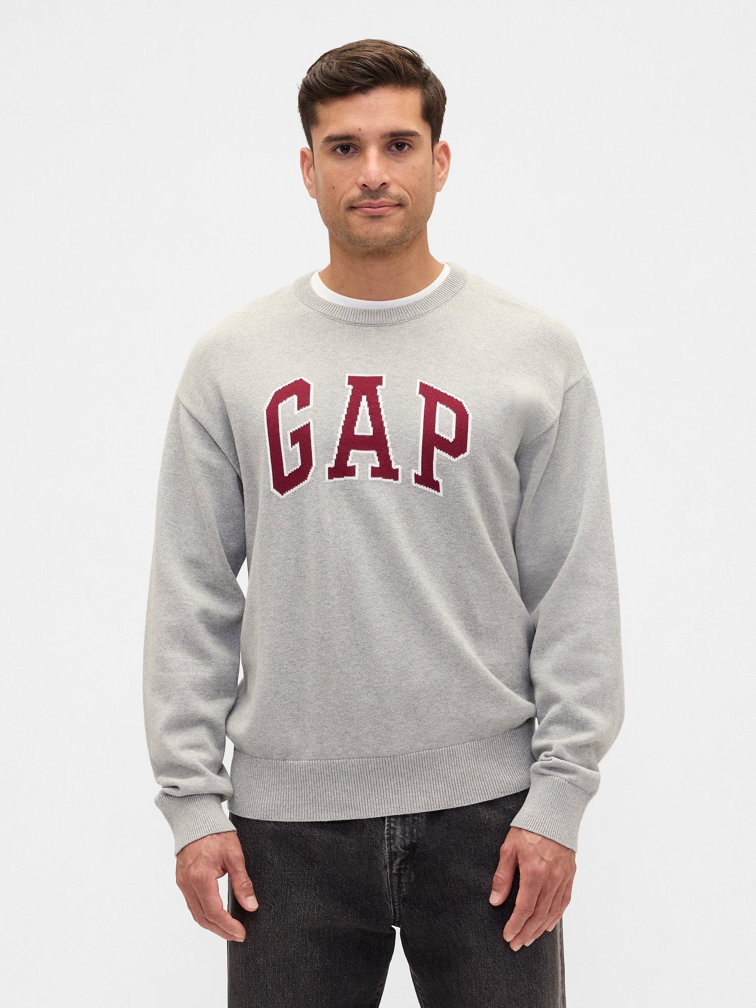 Relaxed Gap Logo Intarsia Sweater - Light Gray Marl