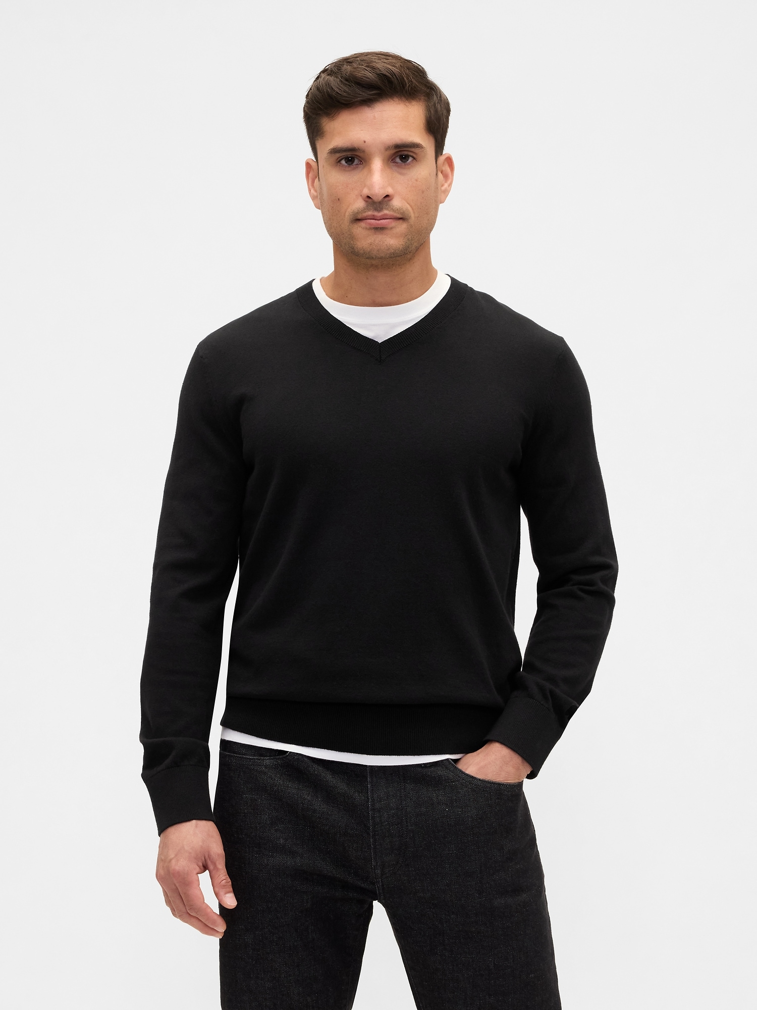 Gap Factory Cotton V-neck Sweater In Black