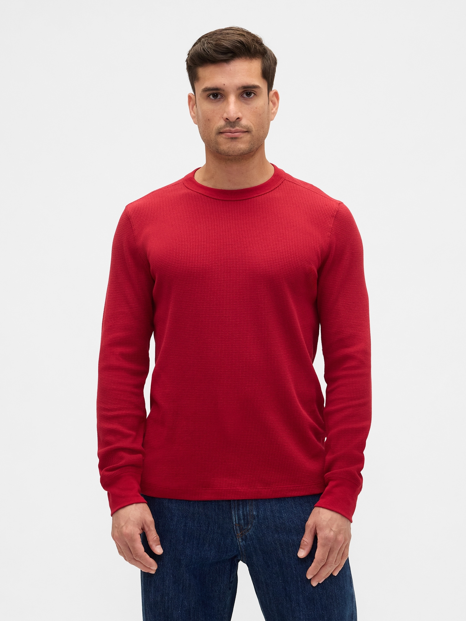 Waffle-Knit Crewneck T-Shirt - Burgundy Sled