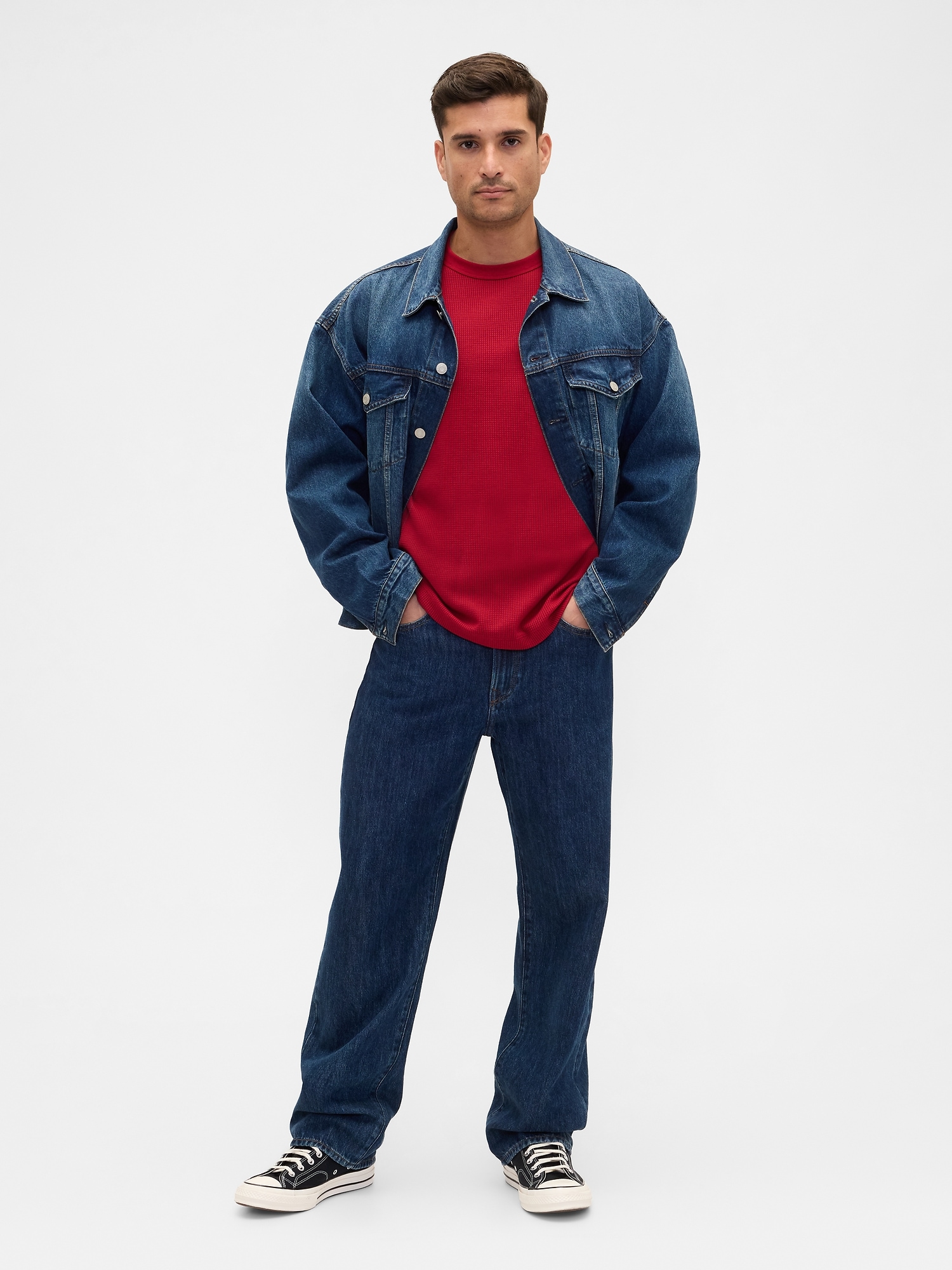 Gap Factory Waffle-knit Crewneck T-shirt In Red