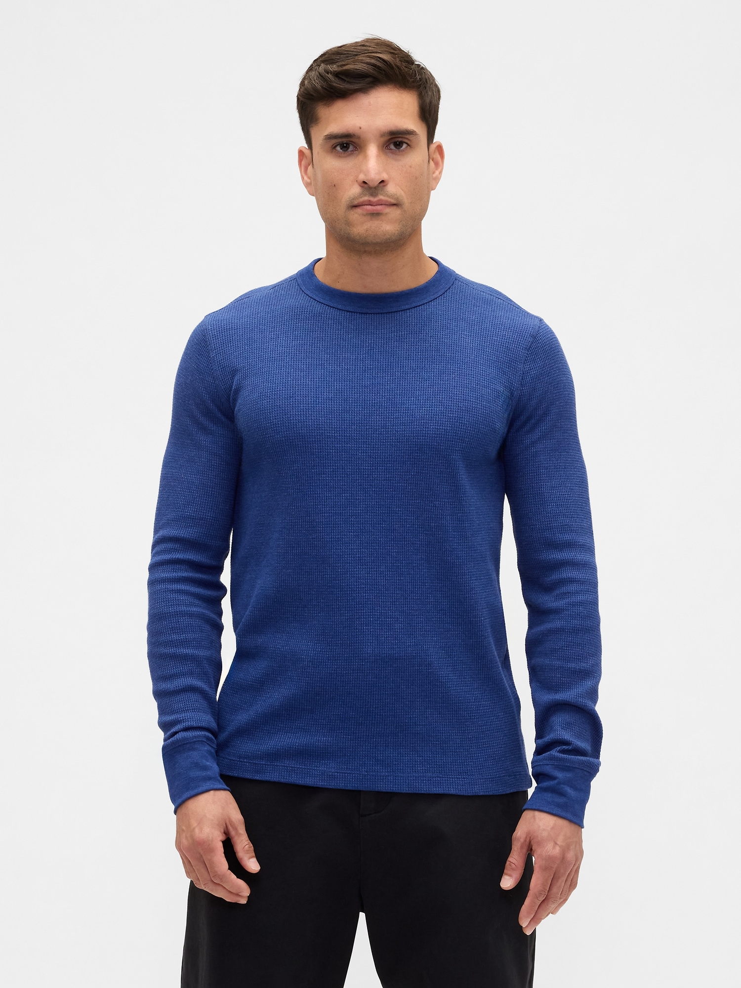 Waffle-Knit Crewneck T-Shirt - Deep Cobalt Blue