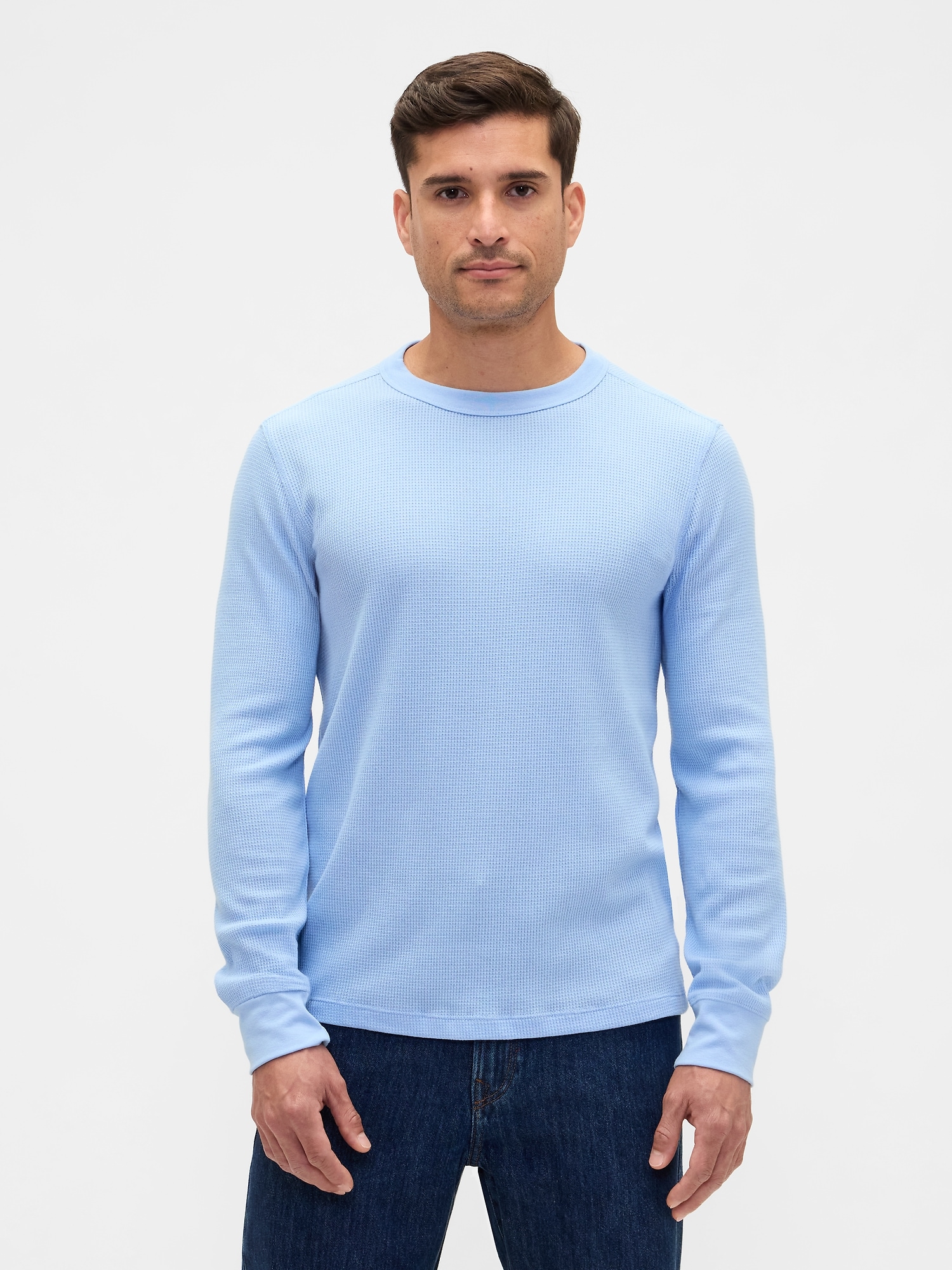 Waffle-Knit Crewneck T-Shirt - Wind Blue