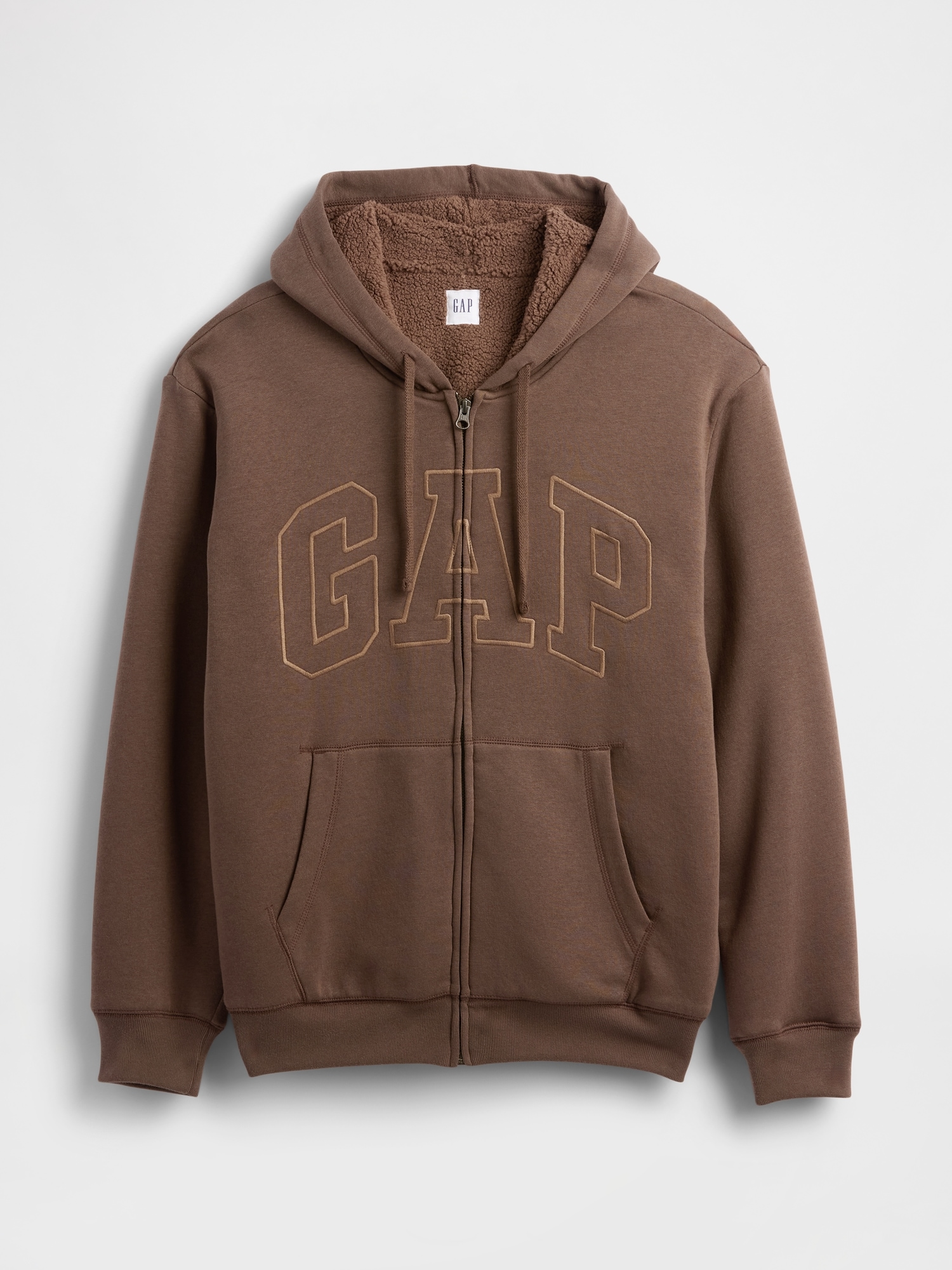 Gap Factory Relaxed Gap Logo Sherpa-lined Zip Hoodie In Brown