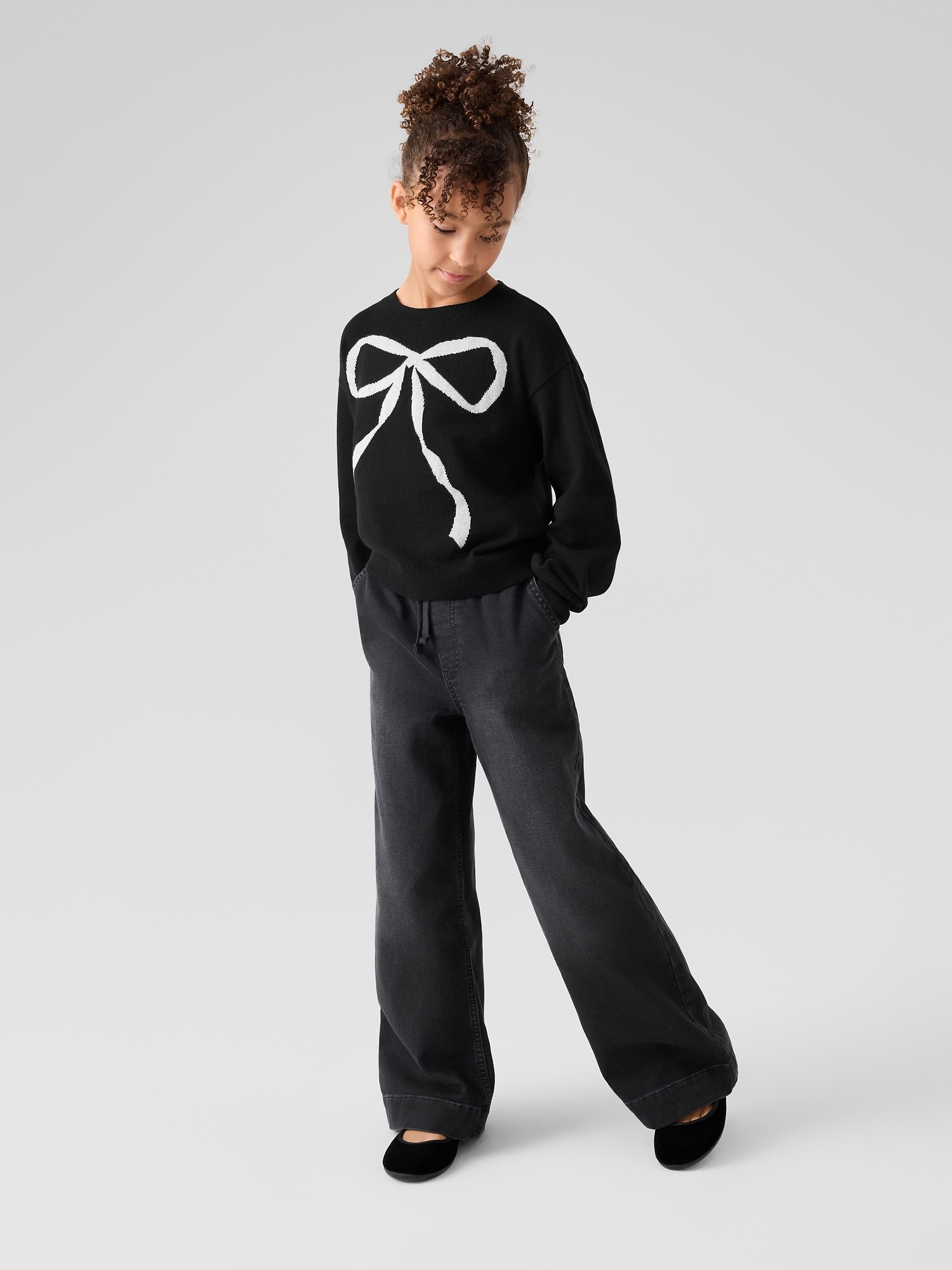 Gap Factory Kids Pull-on Wide-leg Sweatpant Jeans In Black