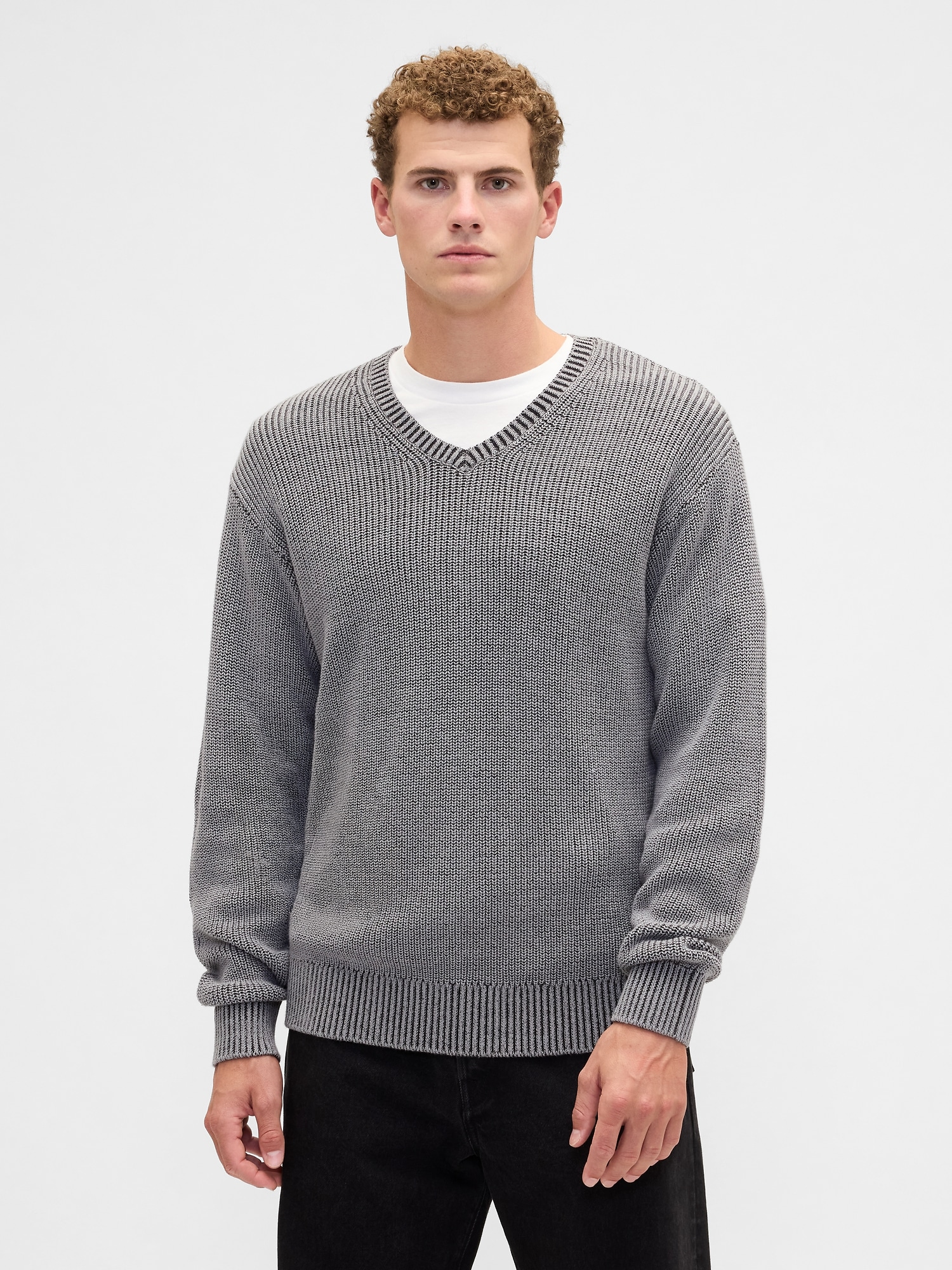 Gap Factory Relaxed Ribbed V-neck Sweater In Gray