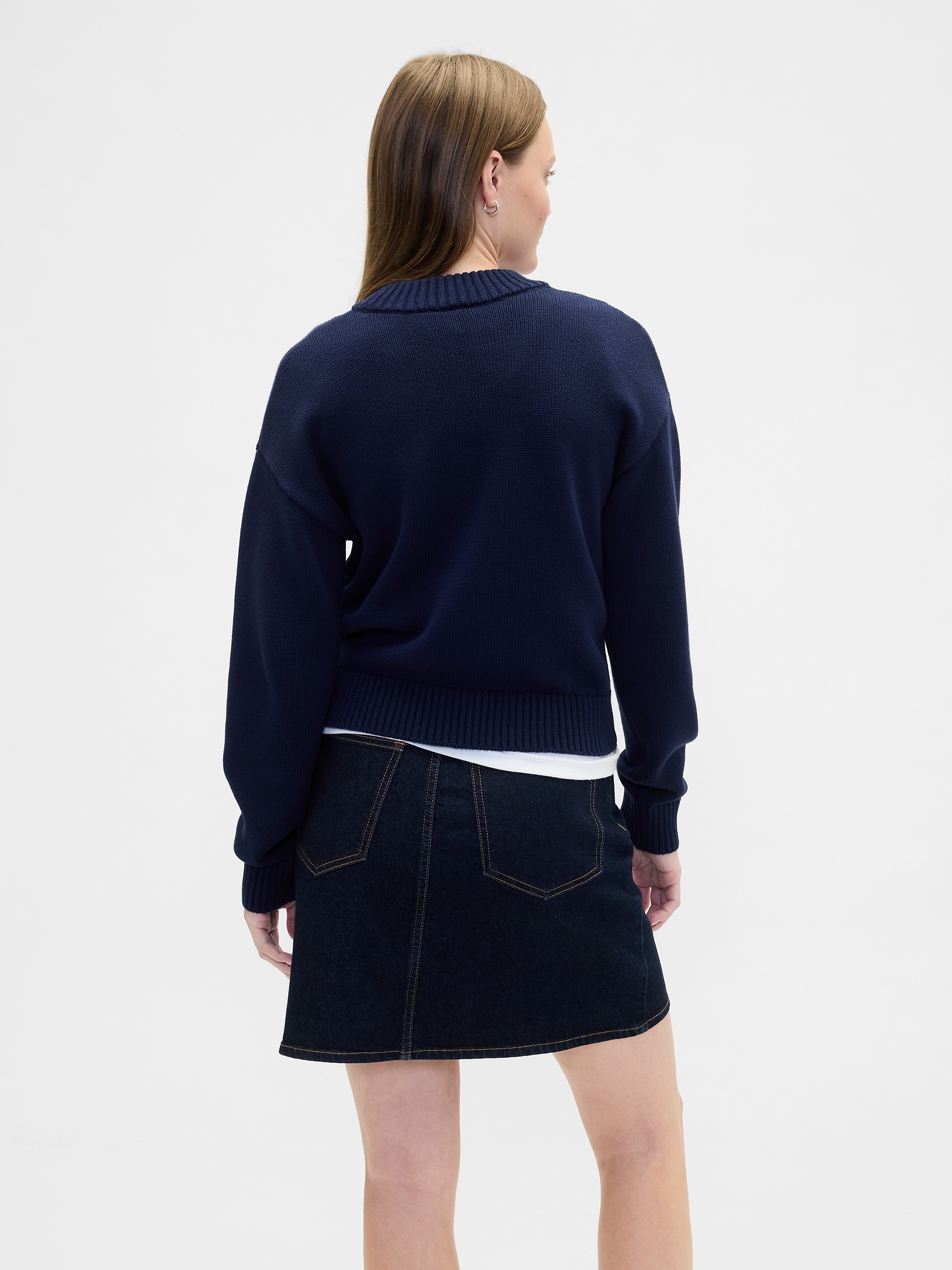 Gap Factory Relaxed Cropped Intarsia Sweater In Blue