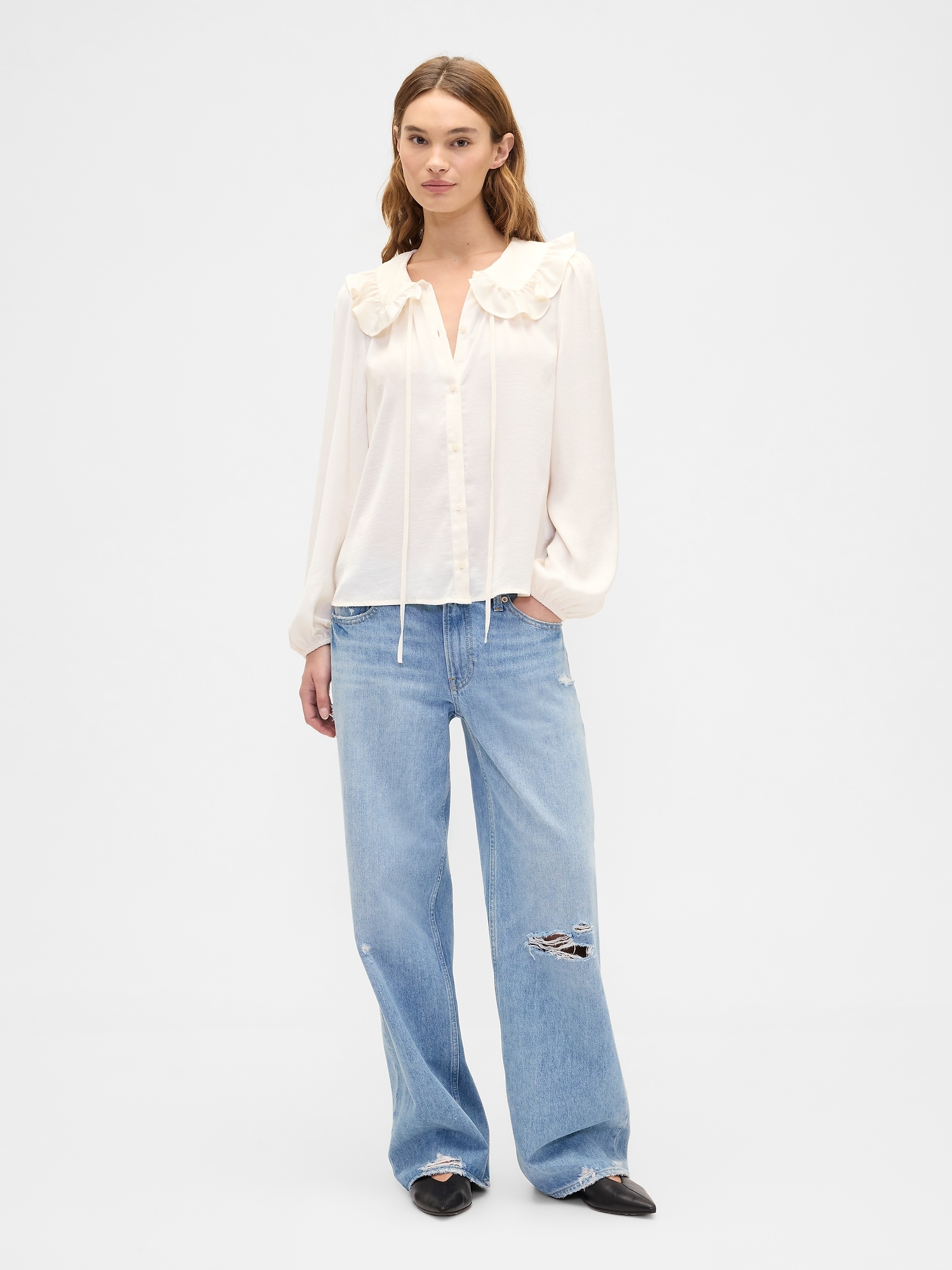 Gap Factory Relaxed Satin Ruffle Top