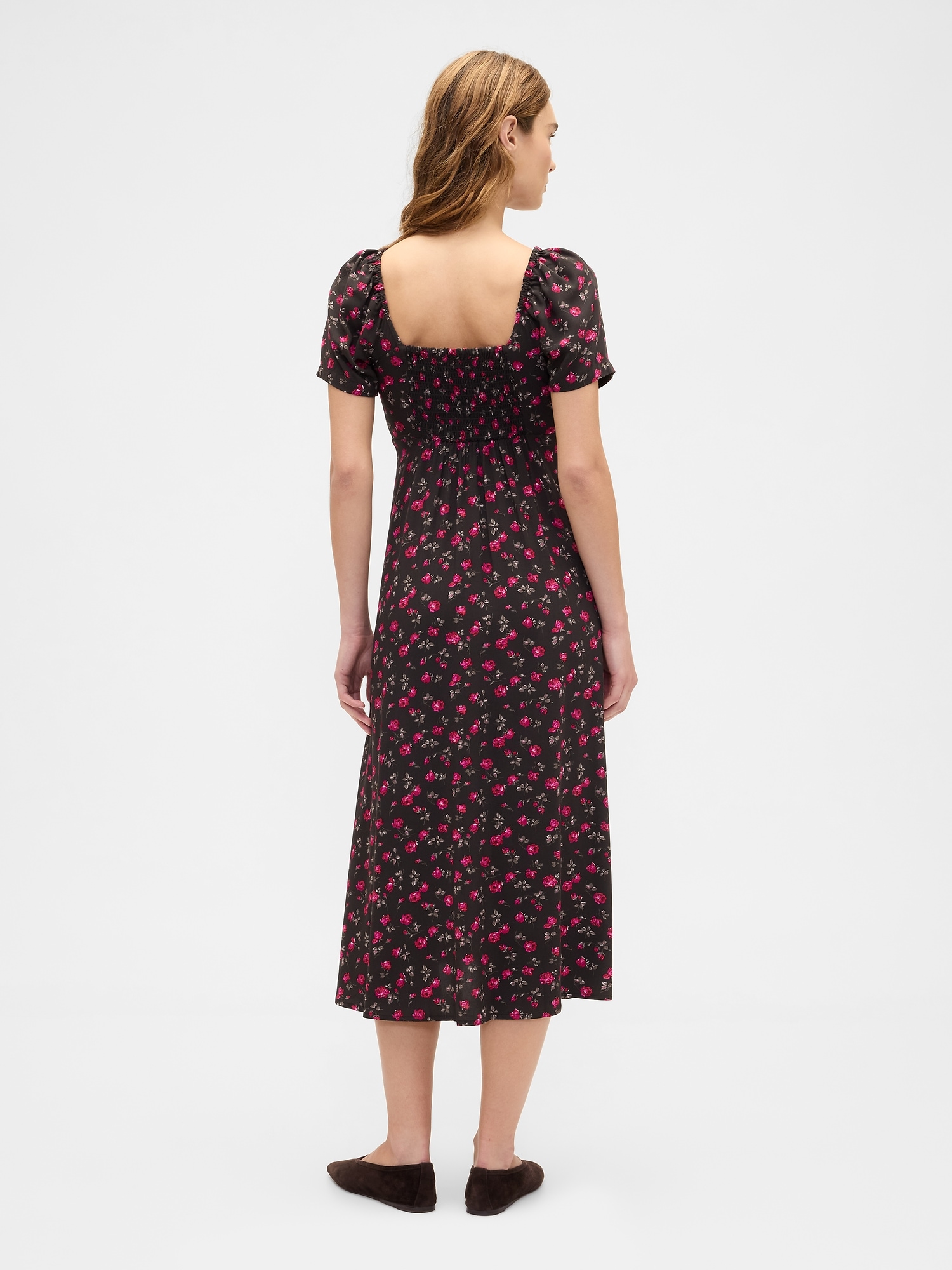 Gap Factory Puff Sleeve Midi Dress In Brown