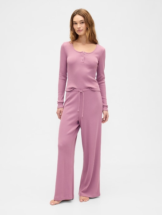 Image number 3 showing, Waffle-Knit Henley PJ Top