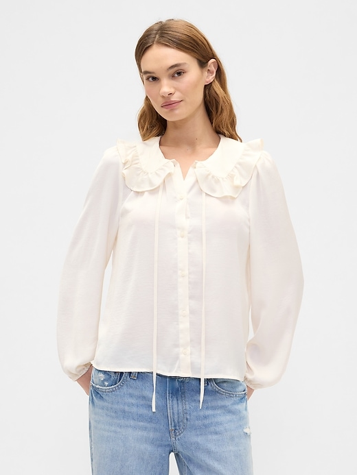 Image number 1 showing, Relaxed Satin Ruffle Top