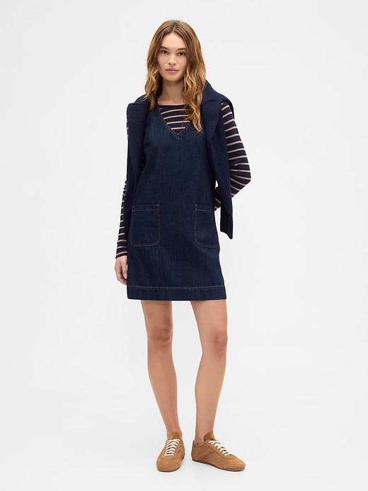 Image number 1 showing, Denim V-Neck Mini Dress