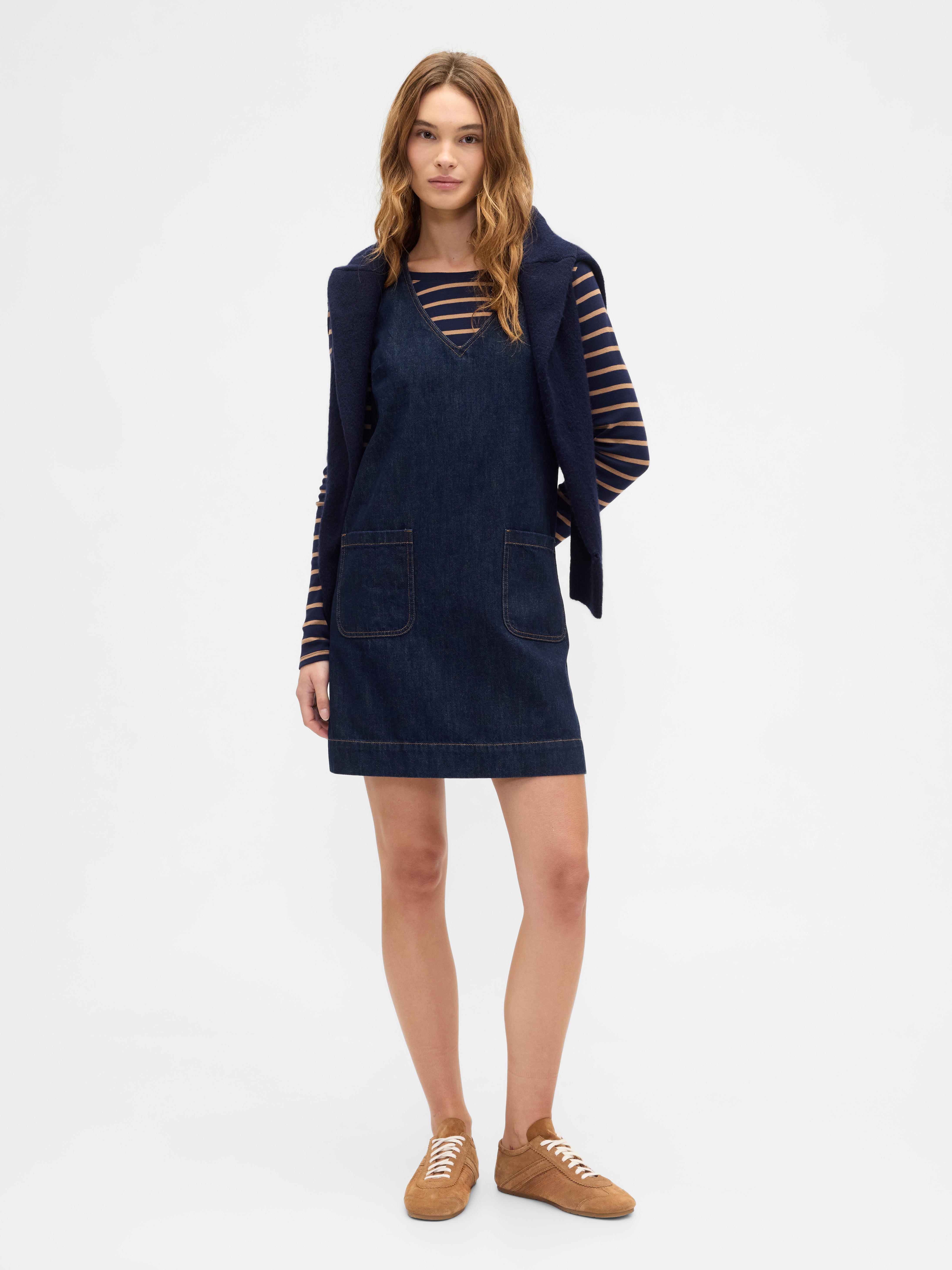 Denim V-Neck Mini Dress