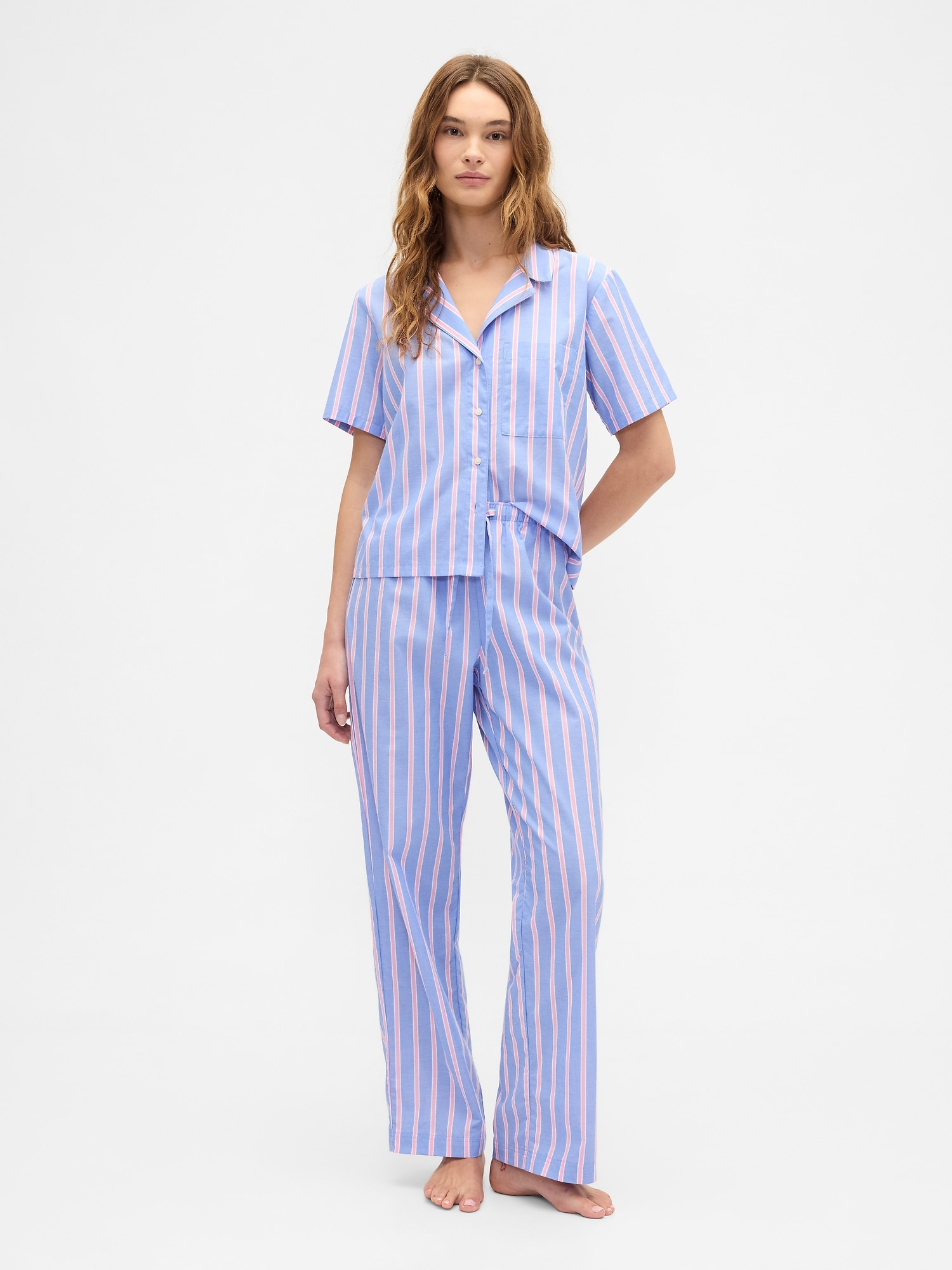 Print Poplin PJ Pants - Blue Pink Stripe