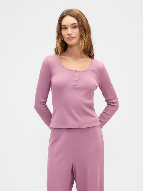 Waffle-Knit Henley PJ Top