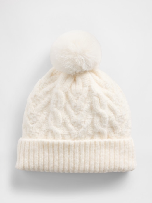 Image number 1 showing, Kids Cable-Knit Poof Beanie