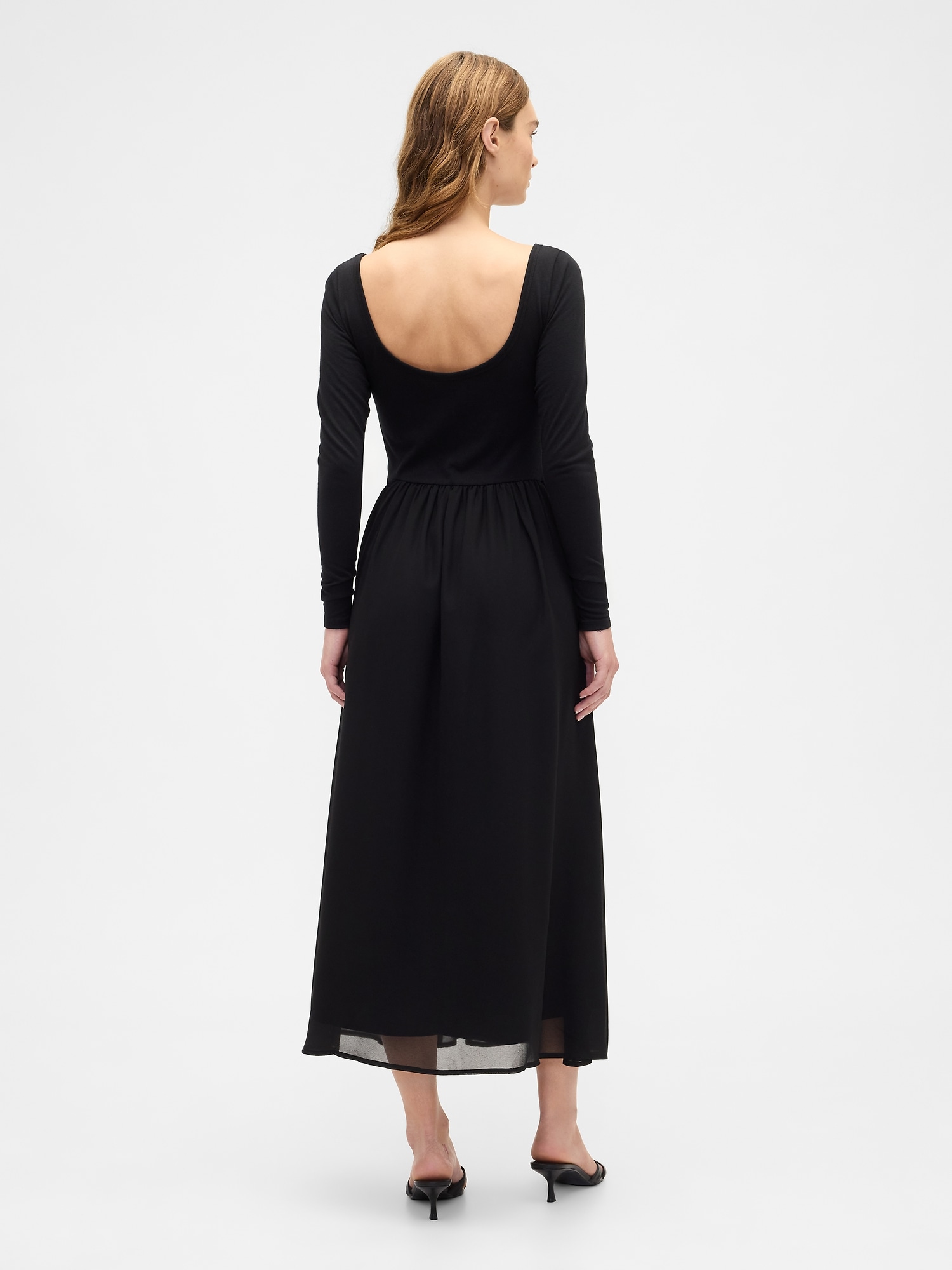 Gap Factory Recycled Chiffon-trim Midi Dress In Black