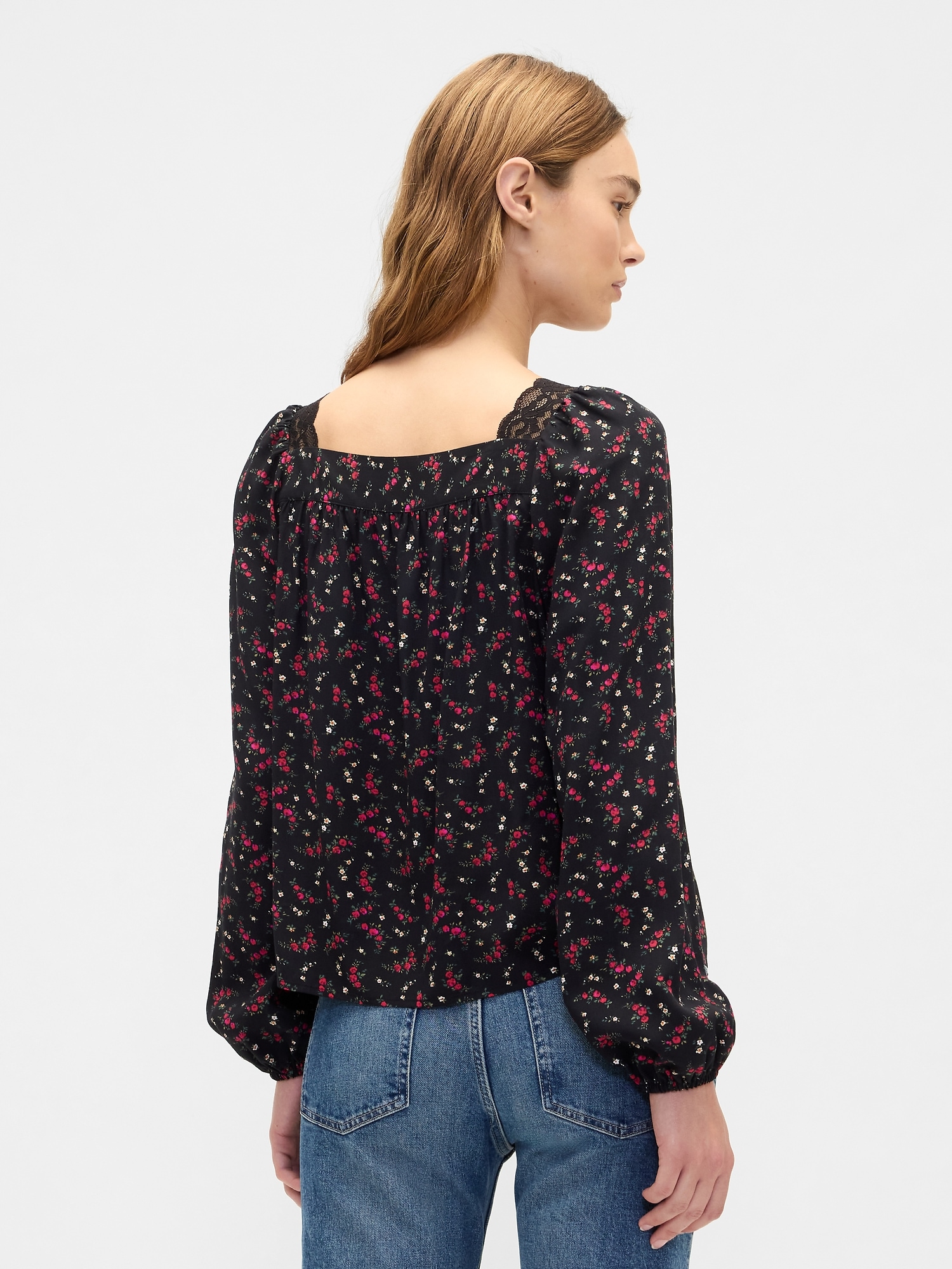 Gap Factory Oversized Lace-trim Top In Black