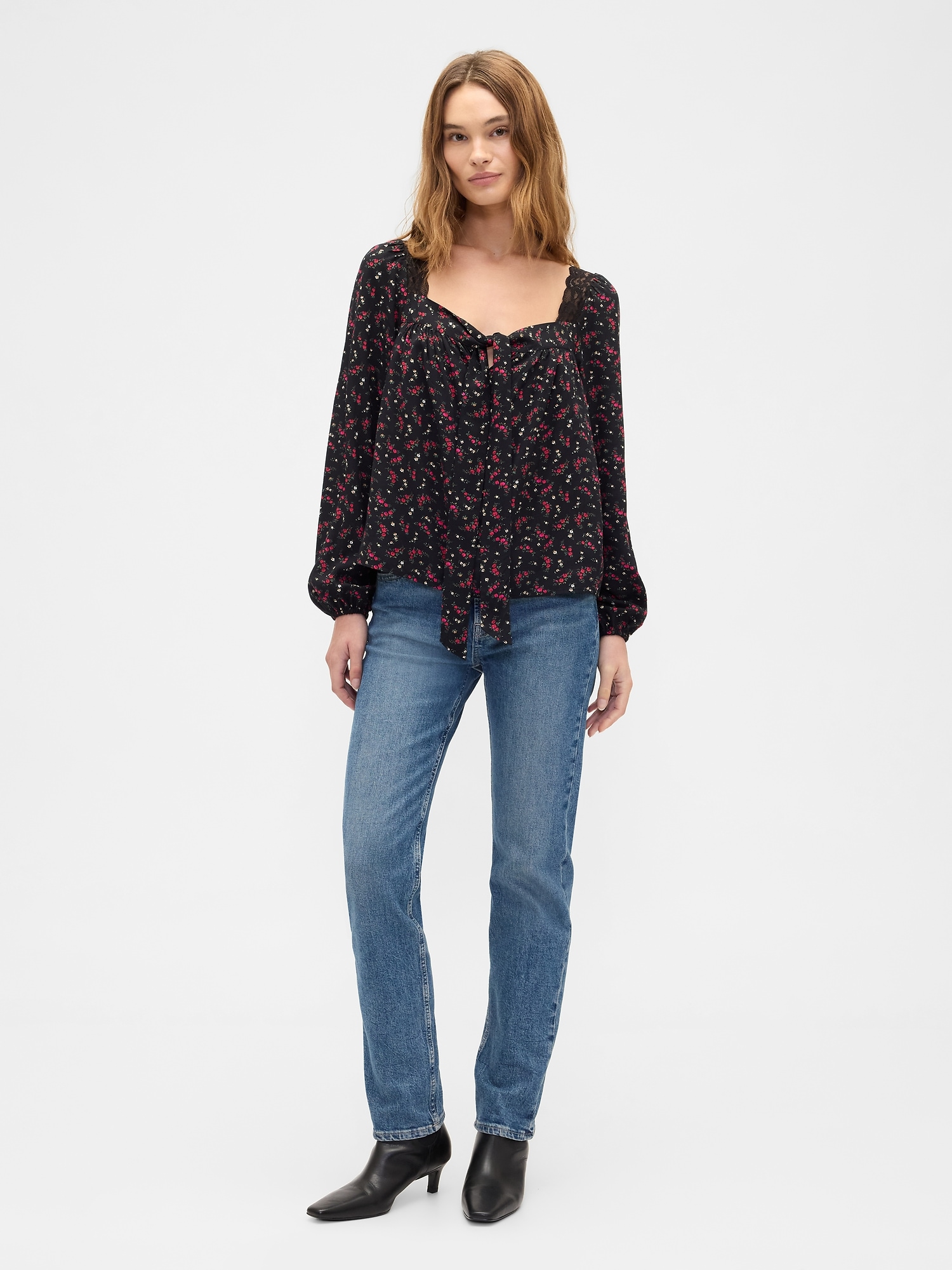 Gap Factory Oversized Lace-trim Top In Black