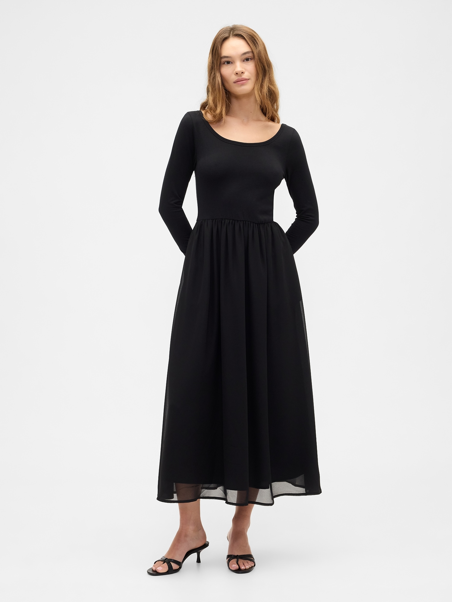 Gap Factory Recycled Chiffon-trim Midi Dress In Black