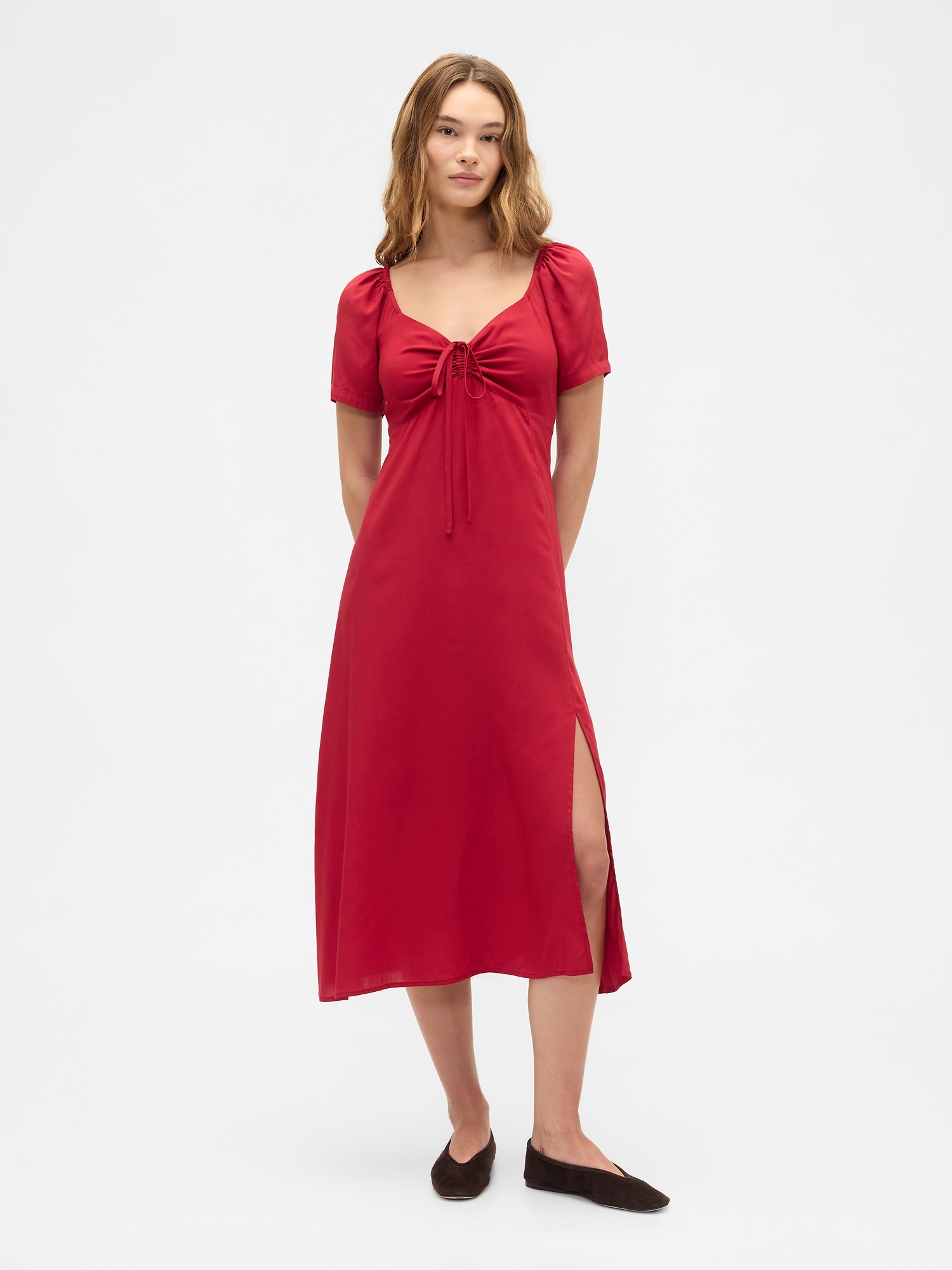 Puff Sleeve Midi Dress - Burgundy Sled