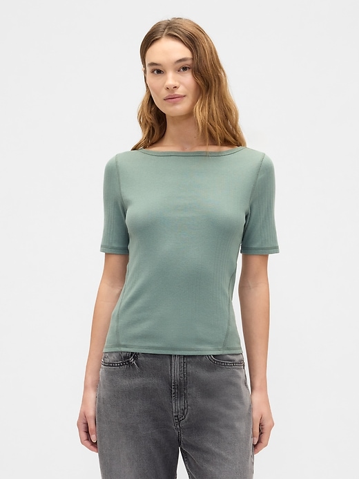Image number 1 showing, Modern Ribbed Boatneck T-Shirt