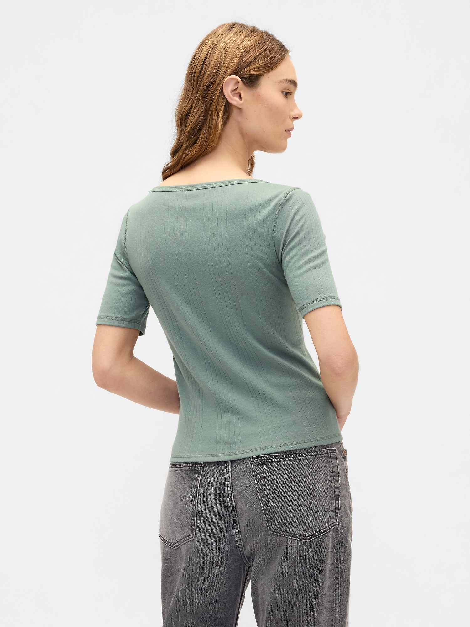 Gap Factory Modern Ribbed Boatneck T-shirt In Green
