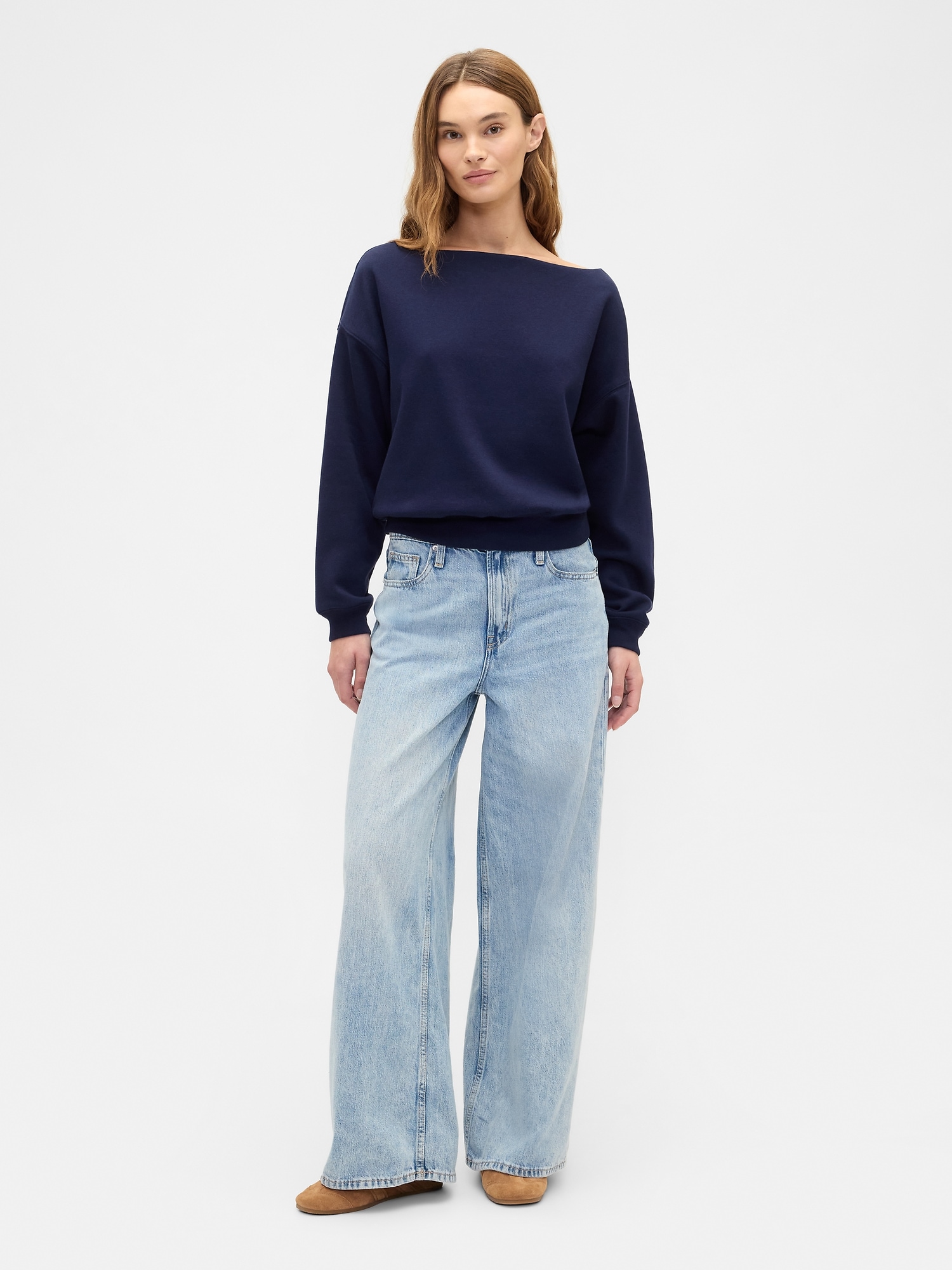 Gap Factory Oversized Boatneck Sweatshirt In Blue