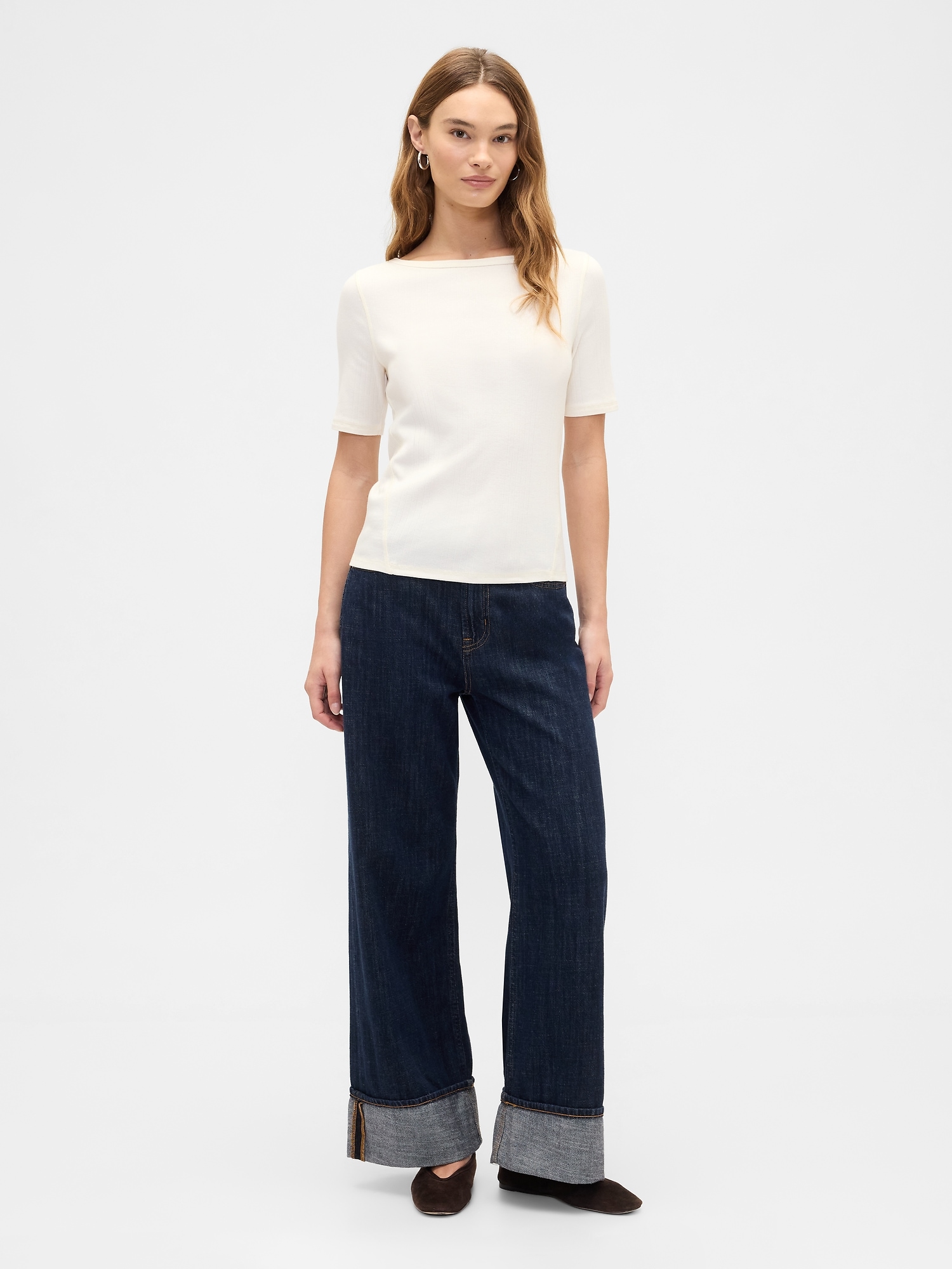 Gap Factory Modern Ribbed Boatneck T-shirt In White