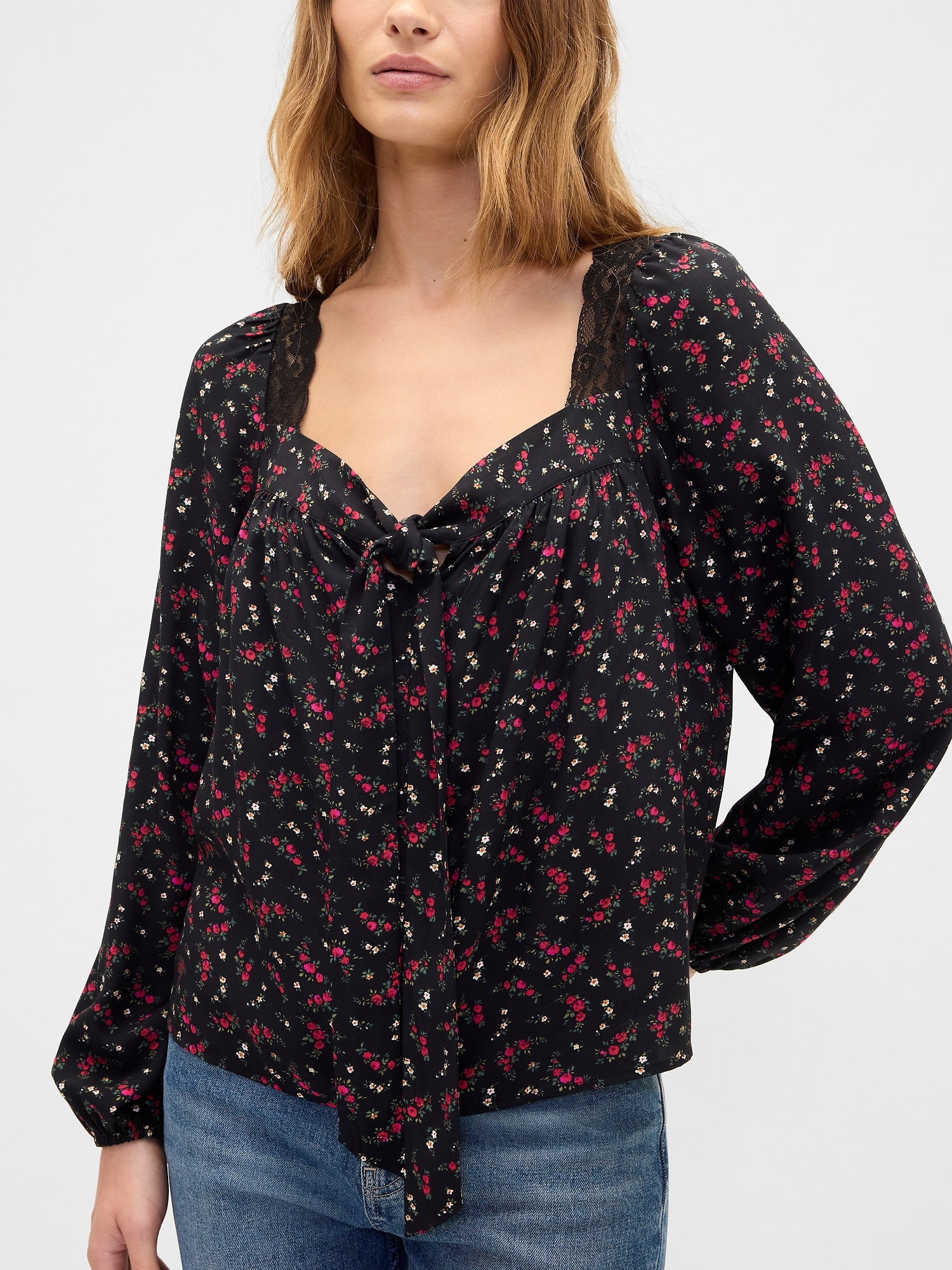 Gap Factory Oversized Lace-trim Top In Black