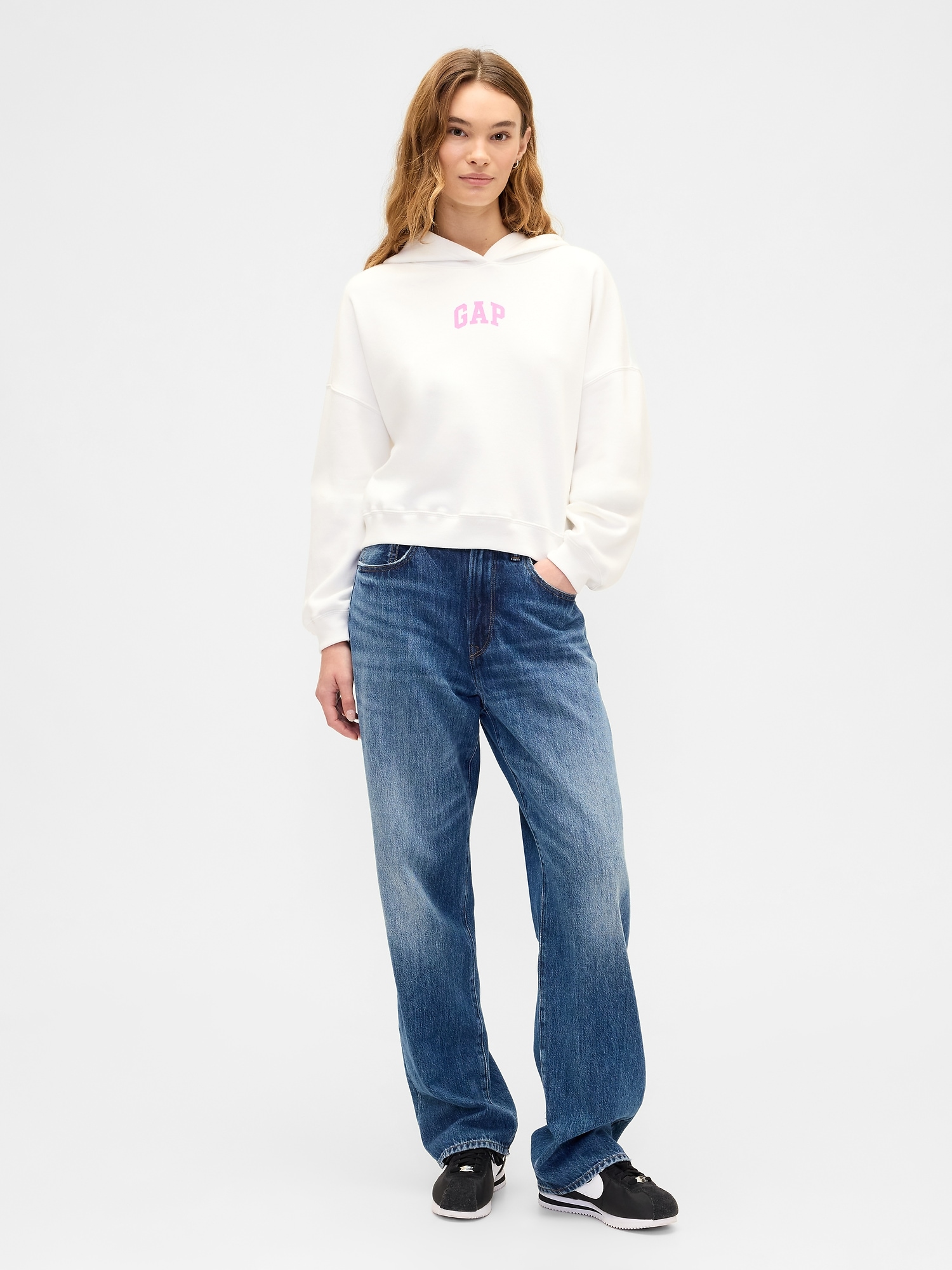 Gap Factory Relaxed Gap Mini-logo Cropped Hoodie In White